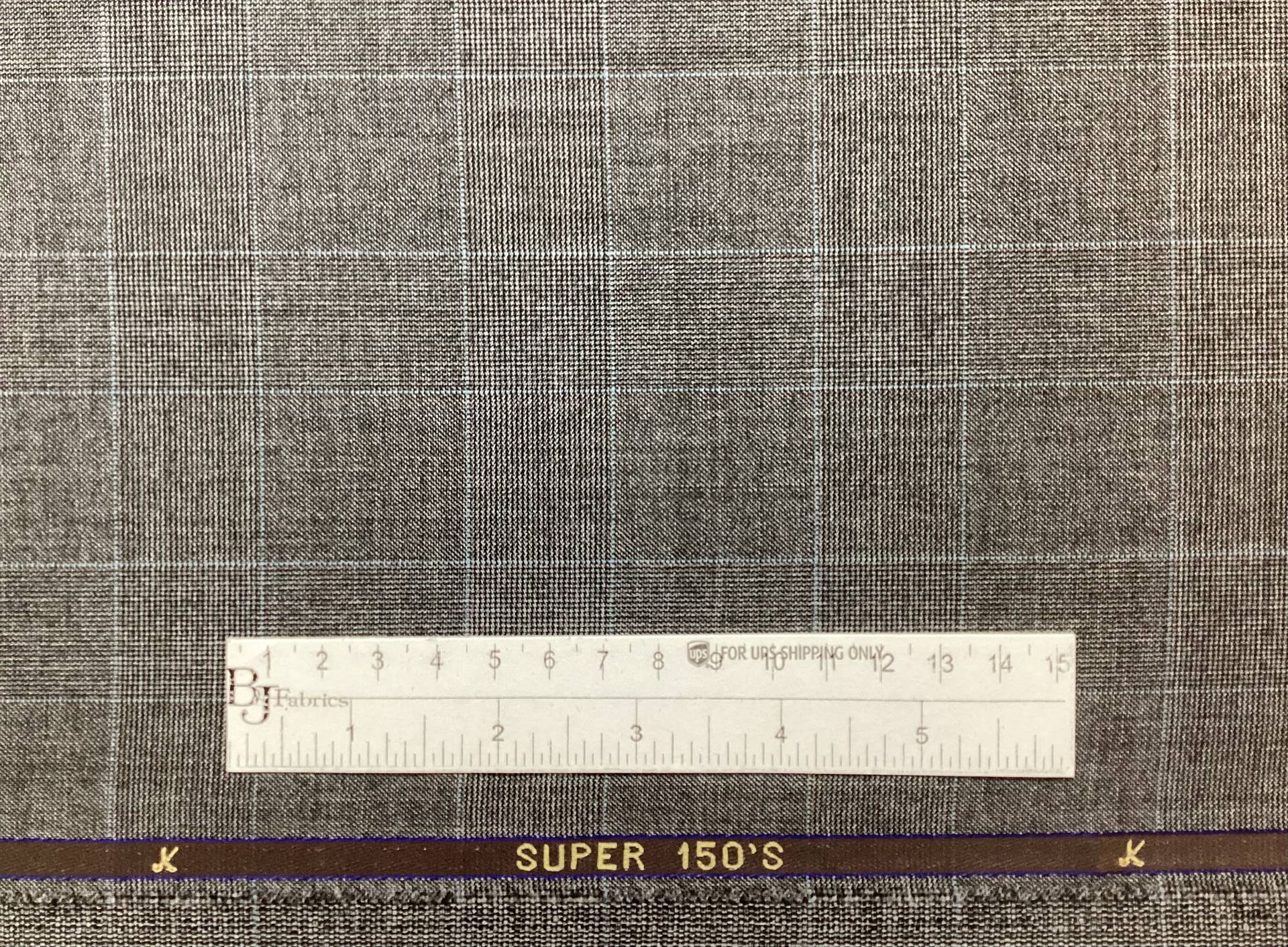 Made in Italy Vitale Barberis Wool Super 150's Glen Plaid in Grey with Blue