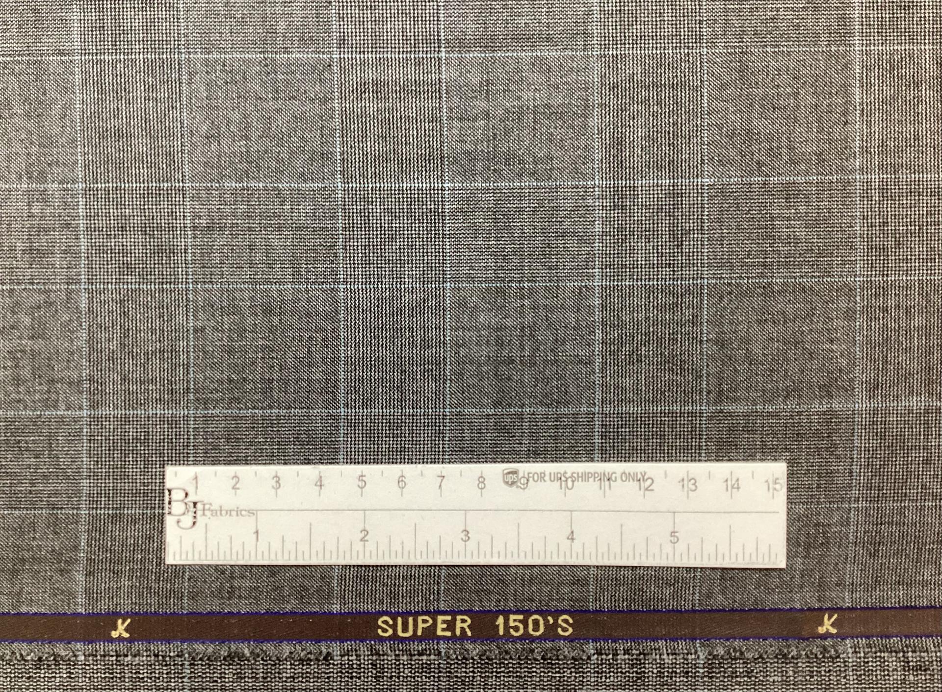 Made in Italy Vitale Barberis Wool Super 150's Glen Plaid in Grey with Blue