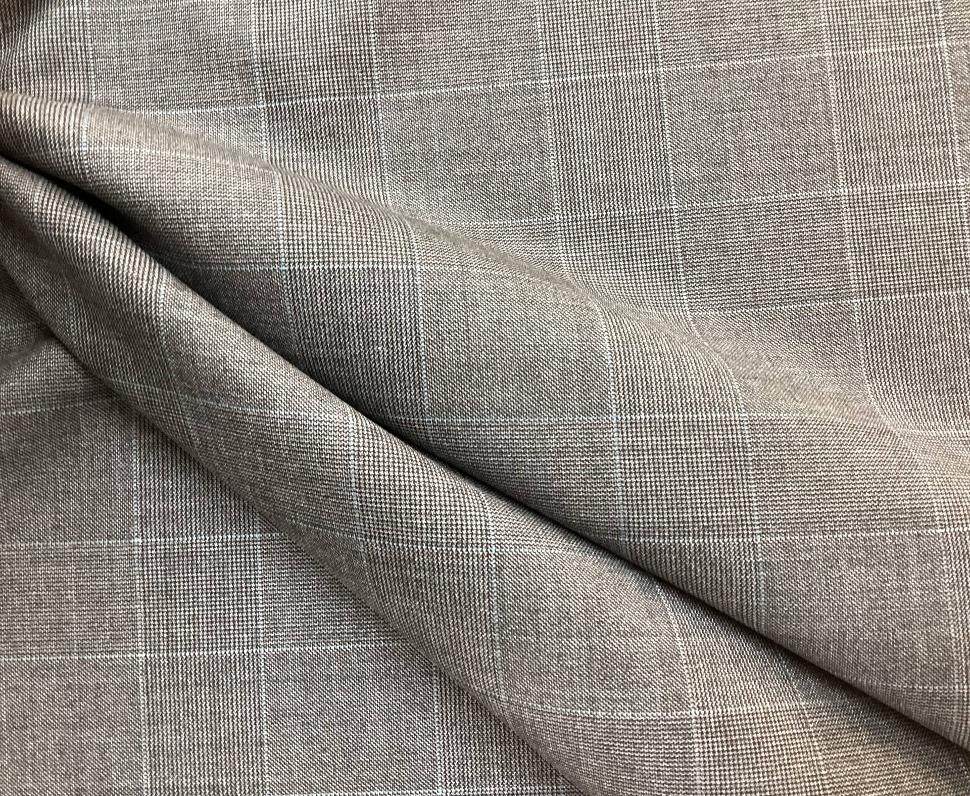 Made in Italy Vitale Barberis Wool Super 150's Glen Plaid in Grey with Blue