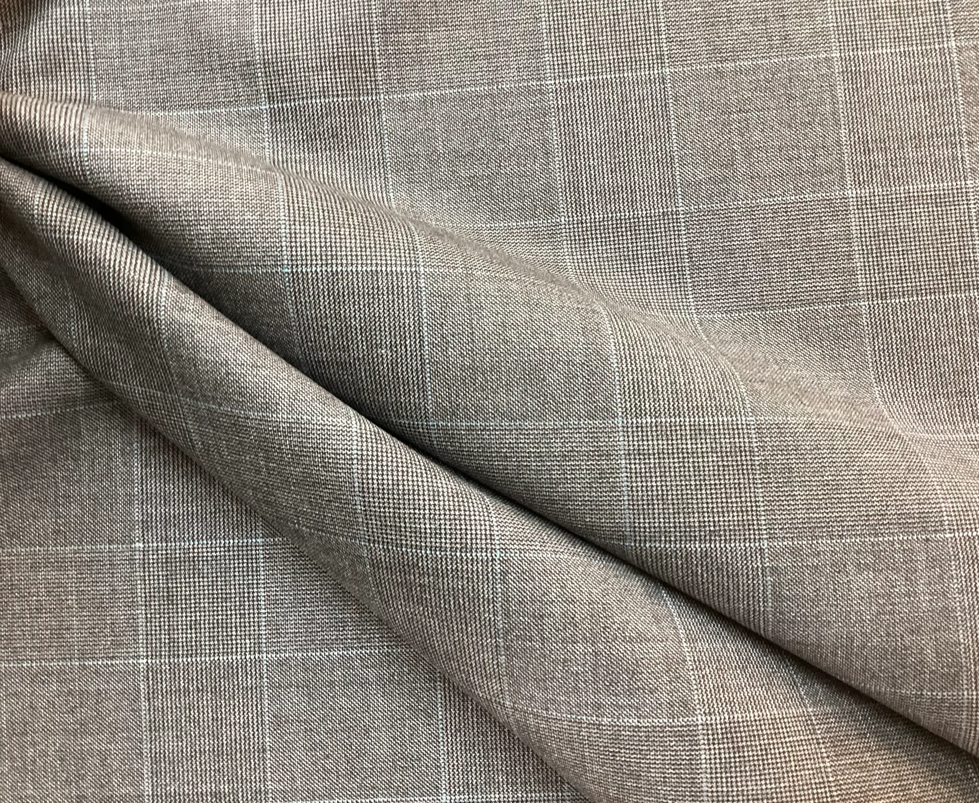 Made in Italy Vitale Barberis Wool Super 150's Glen Plaid in Grey with Blue