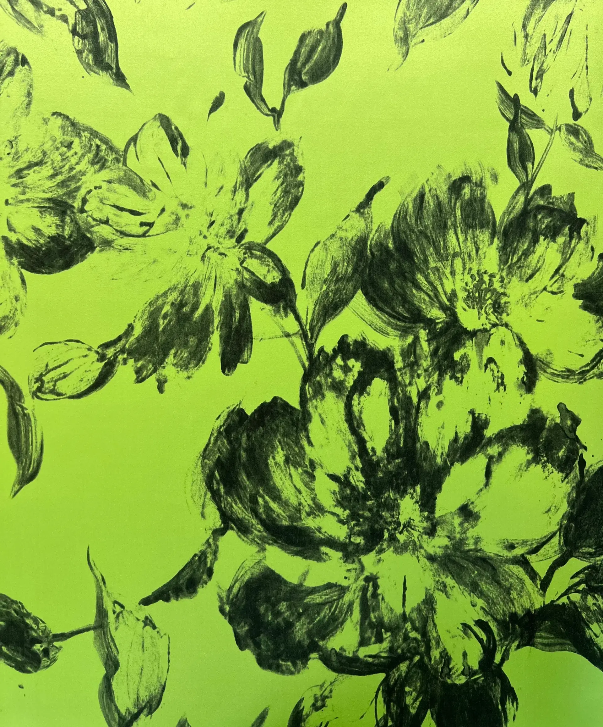 Made in Italy Printed Pure Silk Duchess Satin in Lime