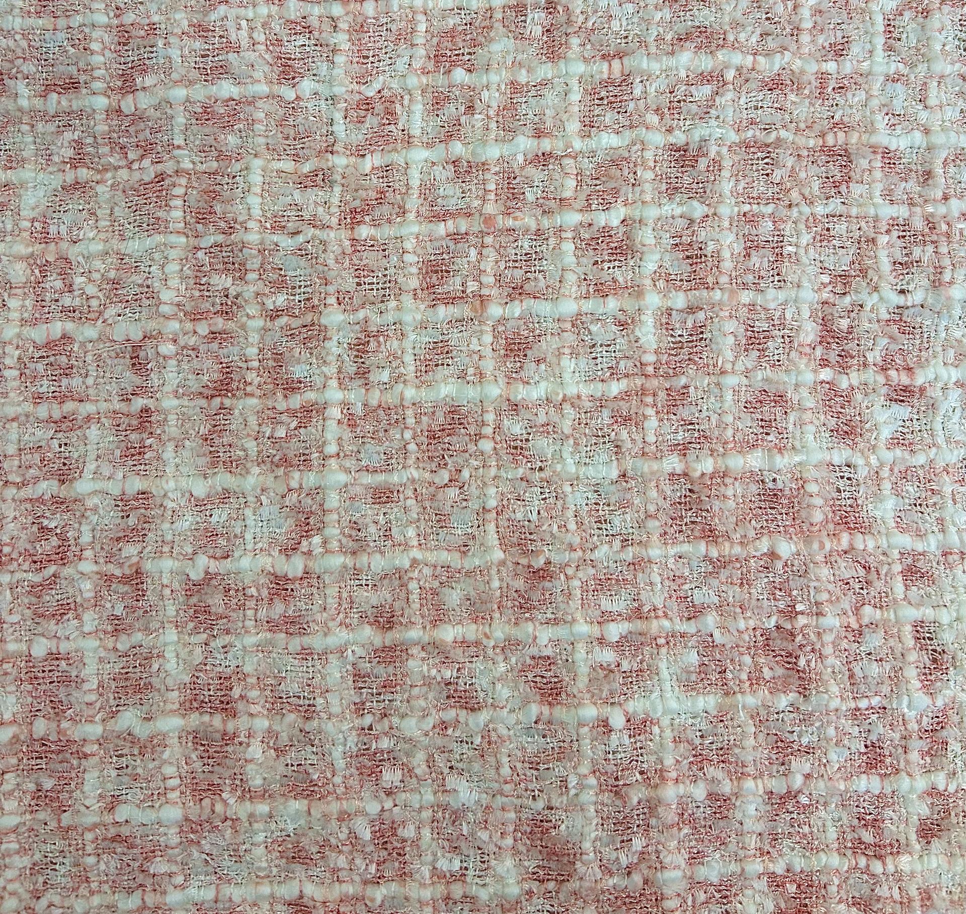 Rayon Polyester Blend Tweed in Coral & White