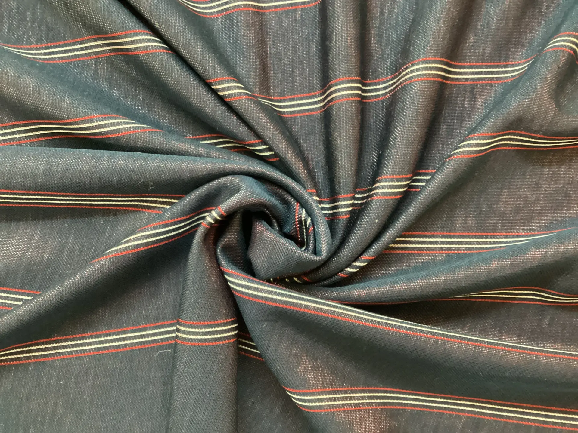 Rayon Knit Vertical Pencil Stripe in Navy, Red & White