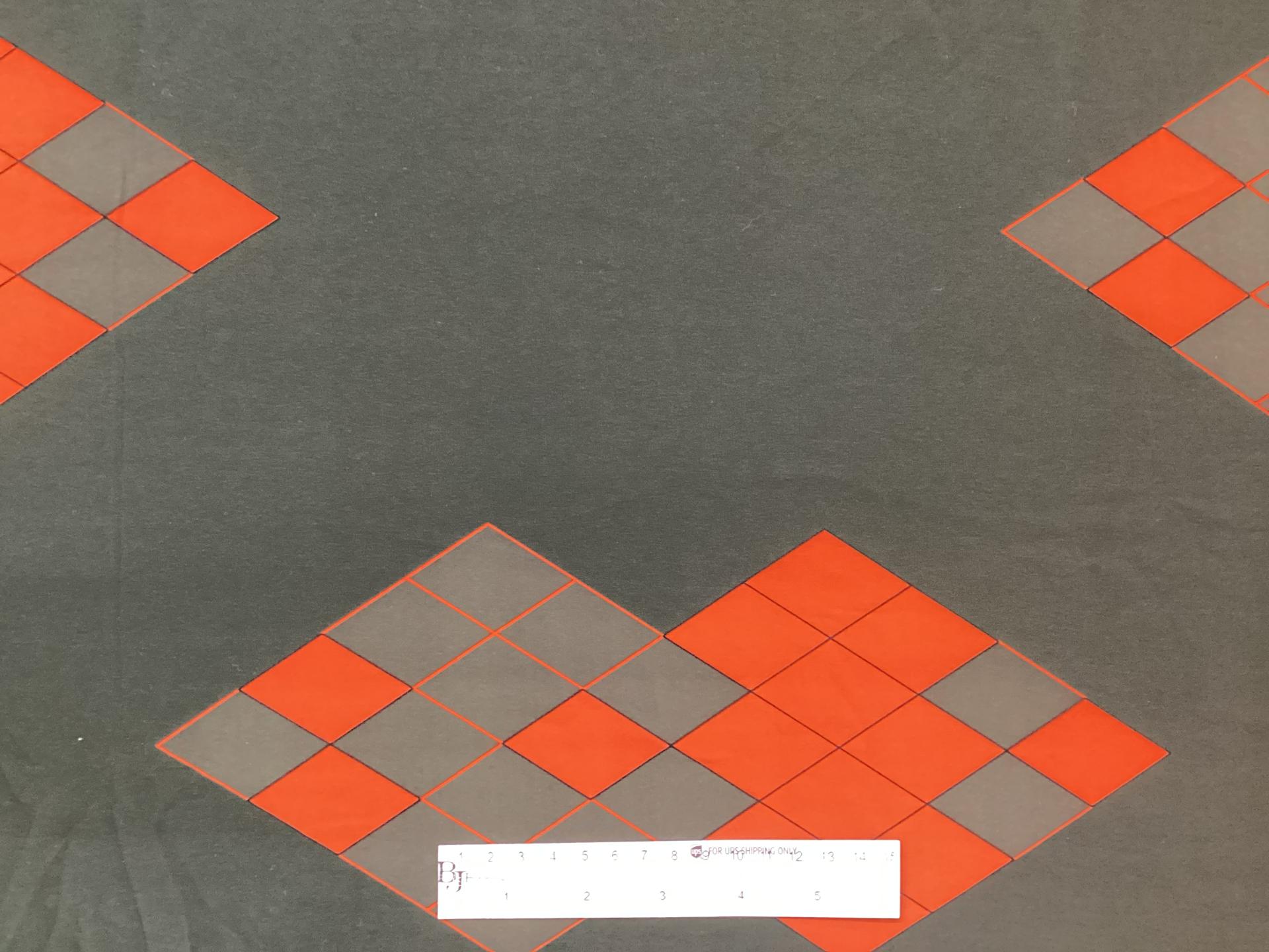 100% Washed Silk Crepe De Chine Argyle Printed in Hunter Green Ground with Orange