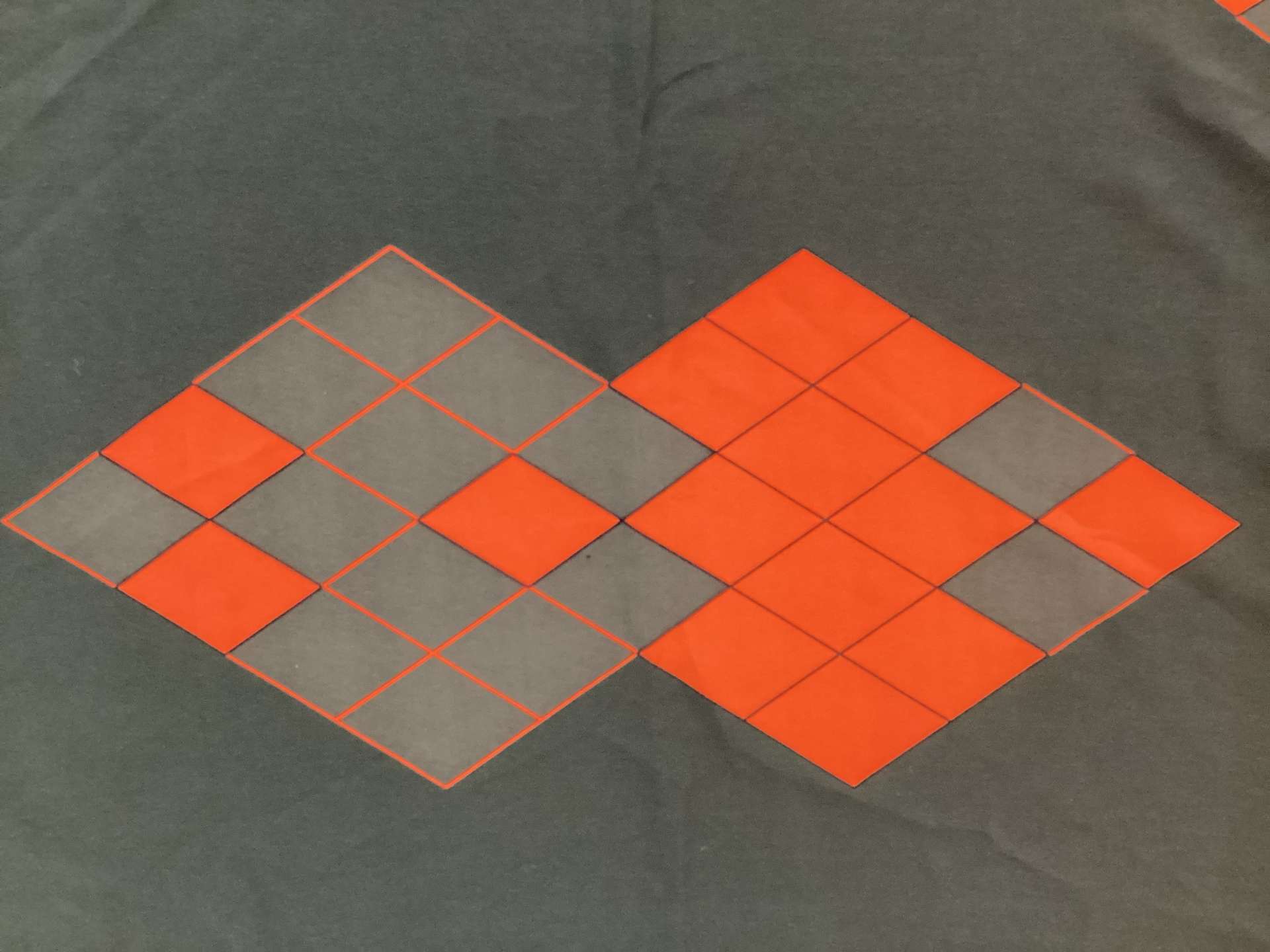 100% Washed Silk Crepe De Chine Argyle Printed in Hunter Green Ground with Orange