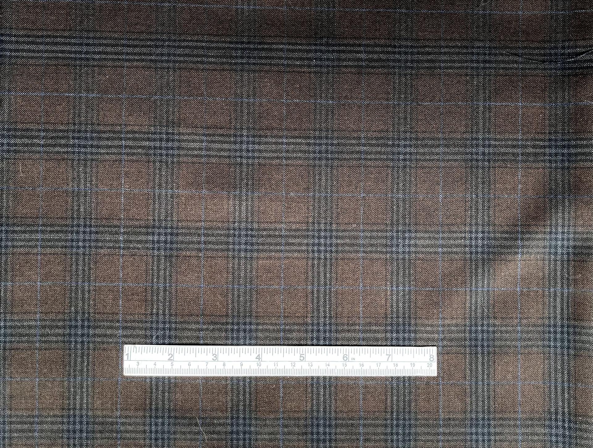 Italian Wool Super 120's Plaid Suiting in Coffee