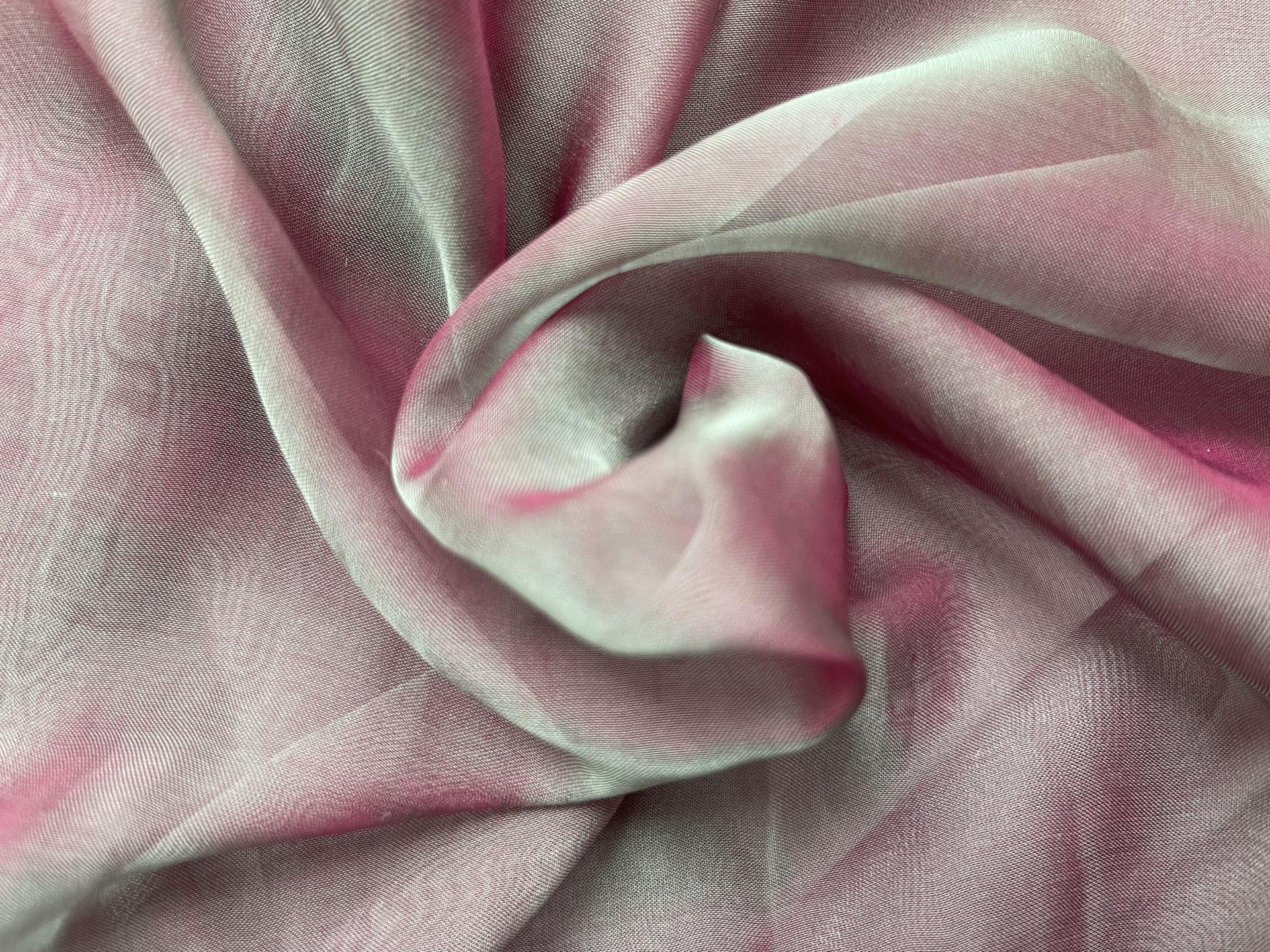Iridescent Pure Silk Chiffon In Aqua Marine & Fuchsia