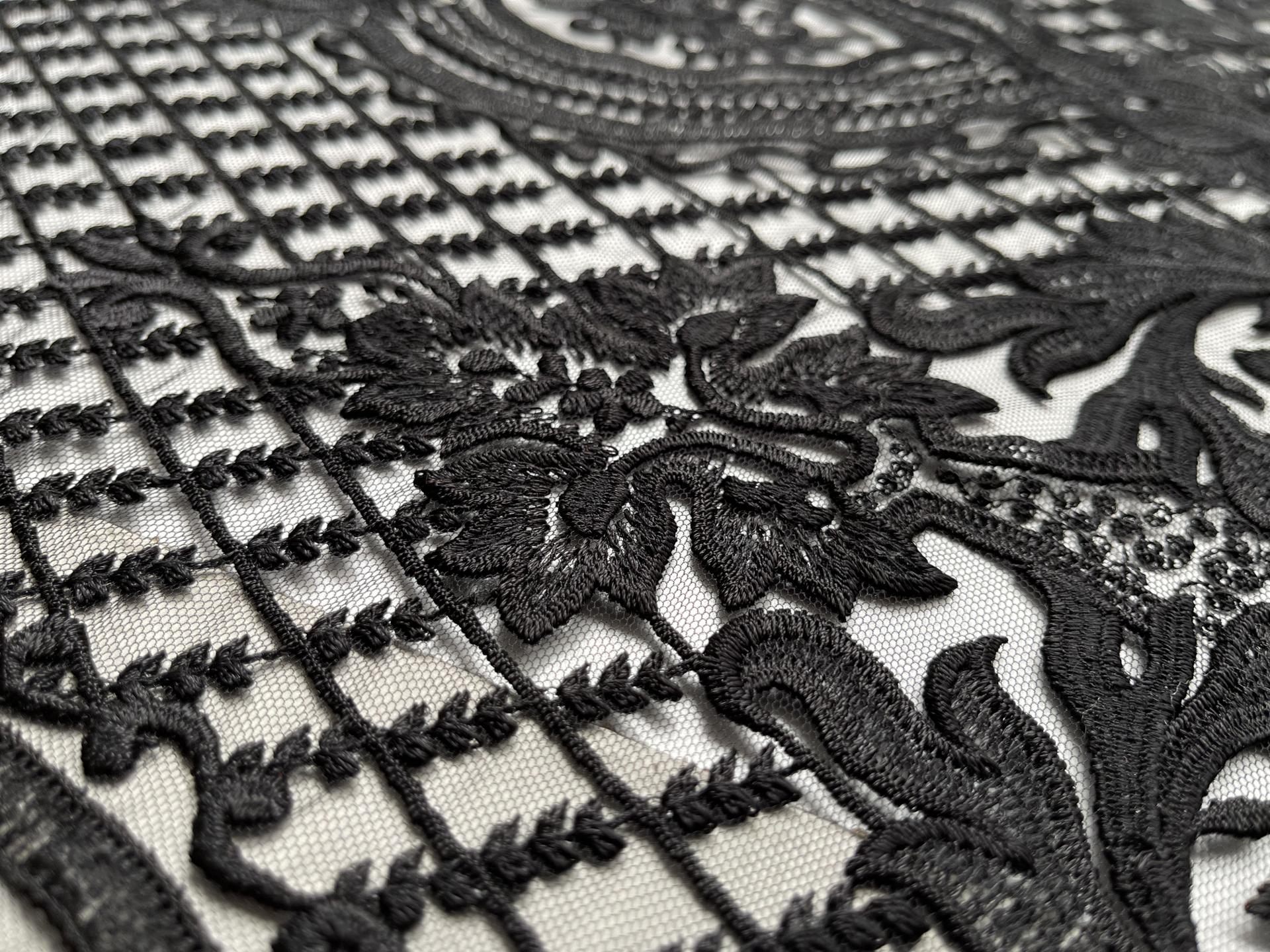 Embroidered Tulle in Black