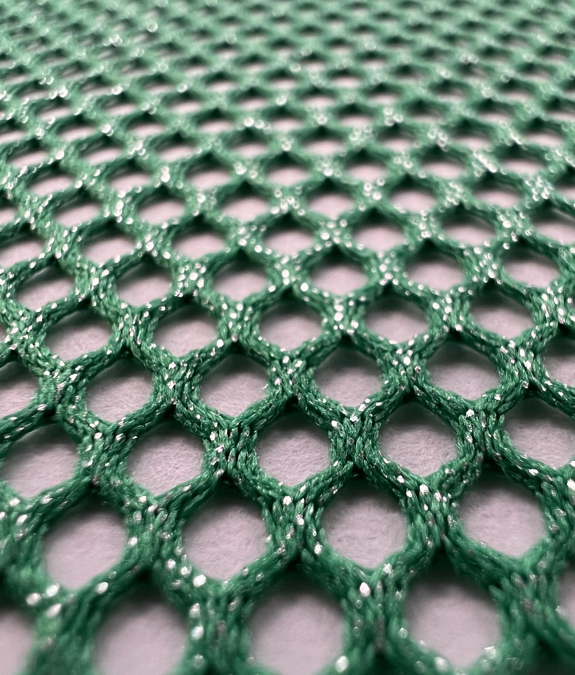 Metallic Silver Foiled Mesh in Jade Green