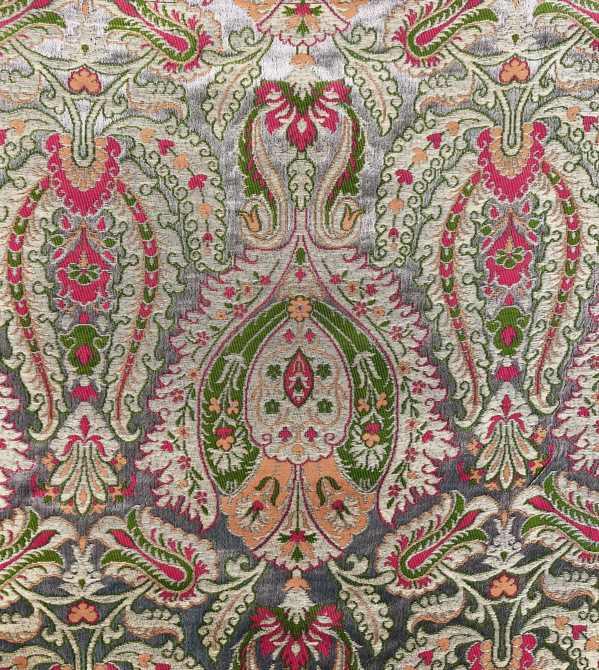 Metallic Brocade in Grey with Fuchsia & Jewel Tone