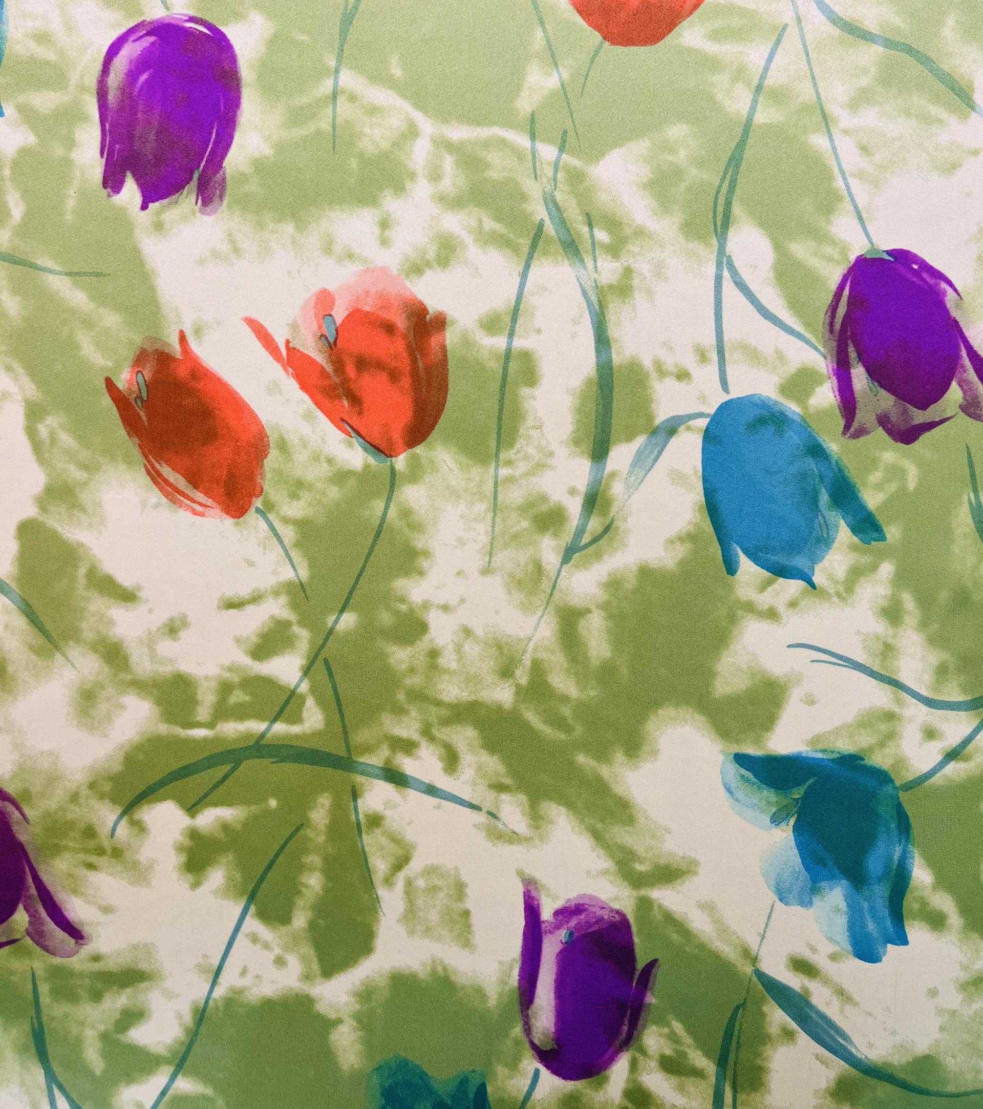 Printed Silk Charmeuse Floral in Green Background