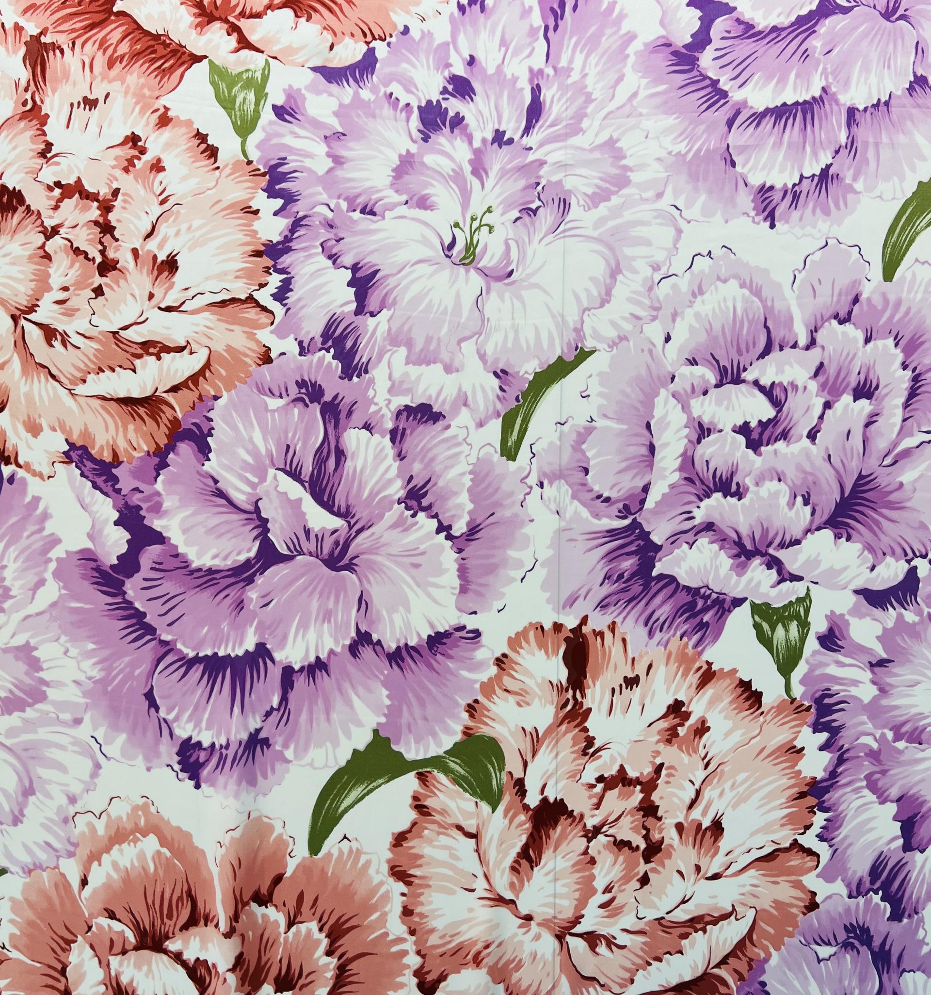 Printed Silk Charmeuse Floral in White Background