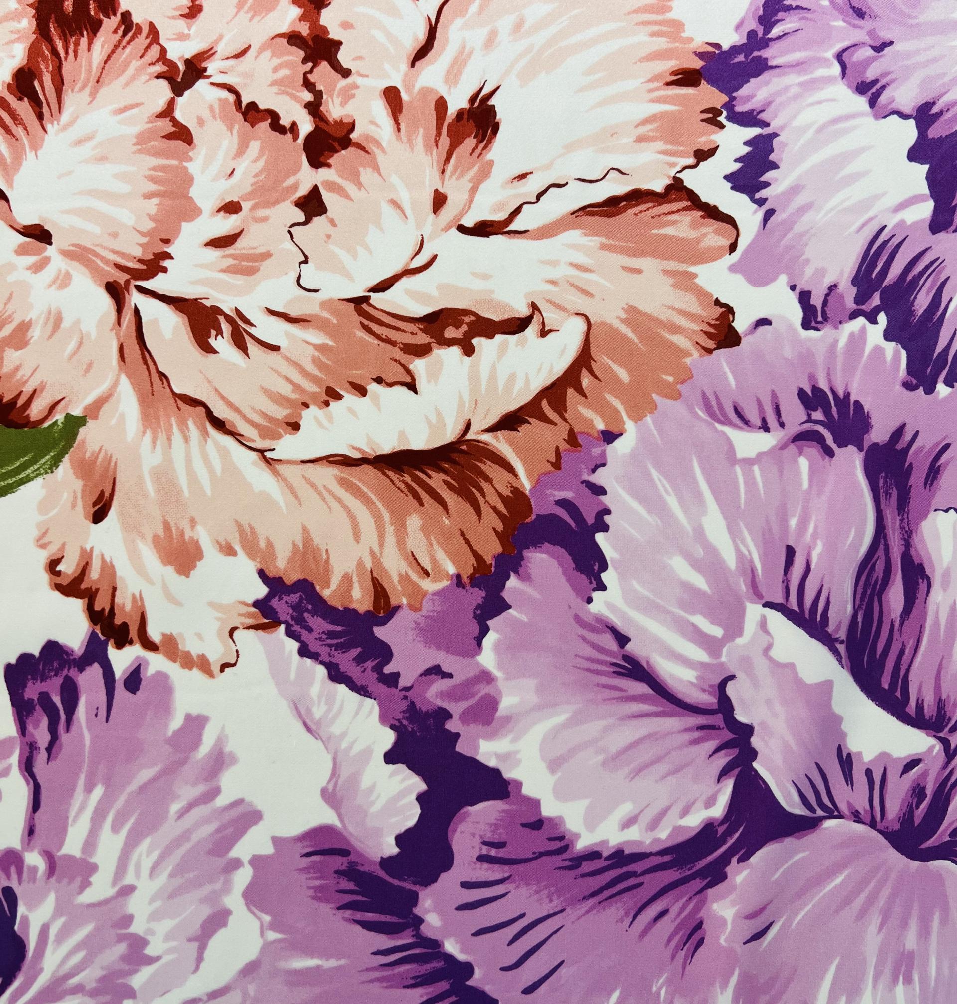 Printed Silk Charmeuse Floral in White Background