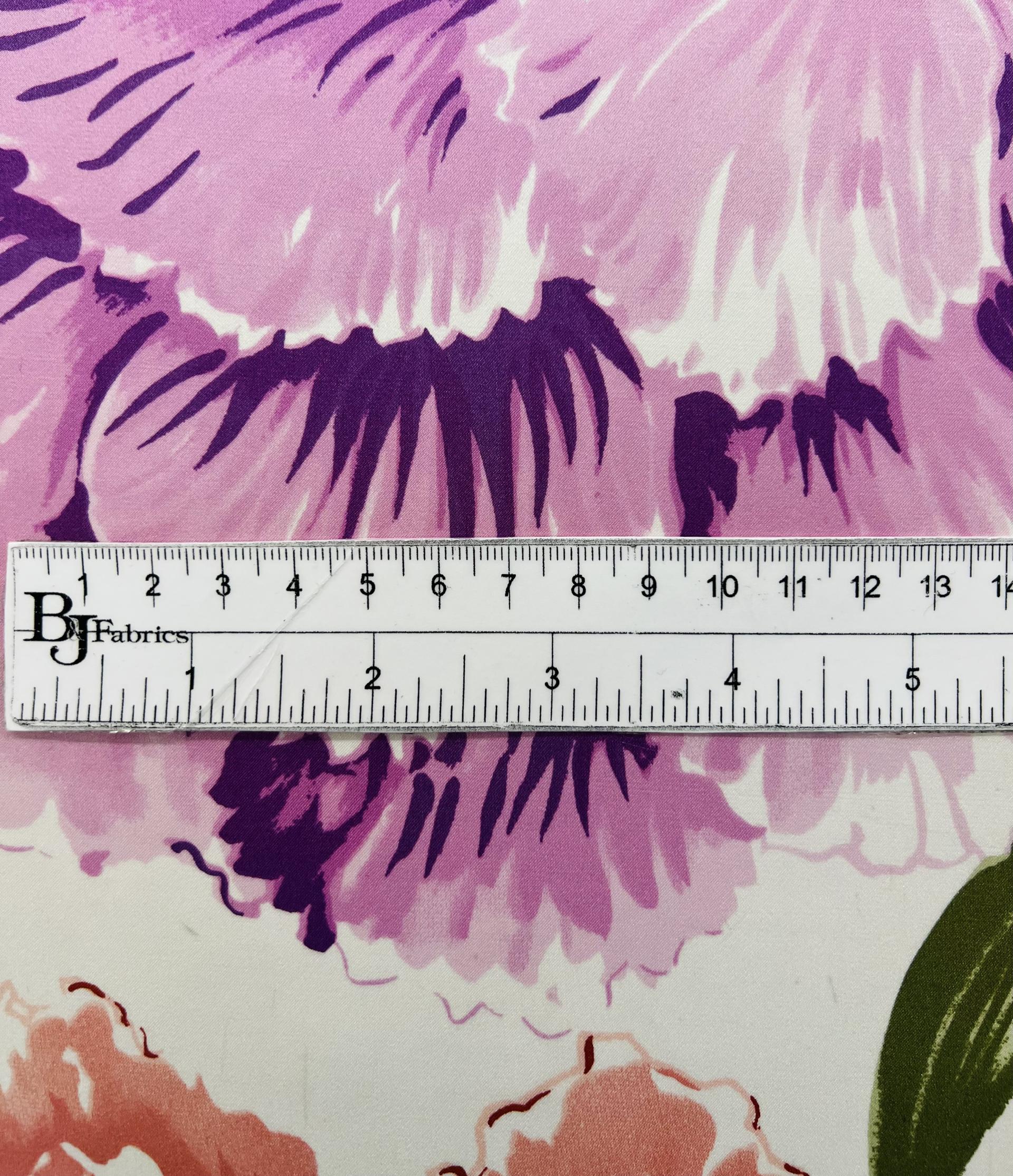 Printed Silk Charmeuse Floral in White Background