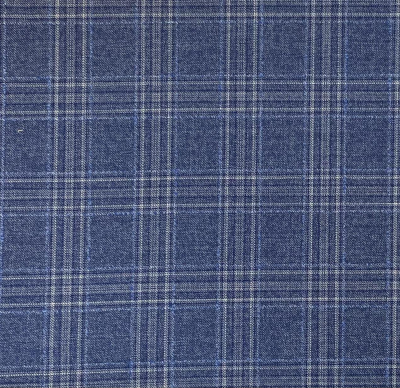 Italian Guabello Wool Super 120's Plaid in Denim Blue