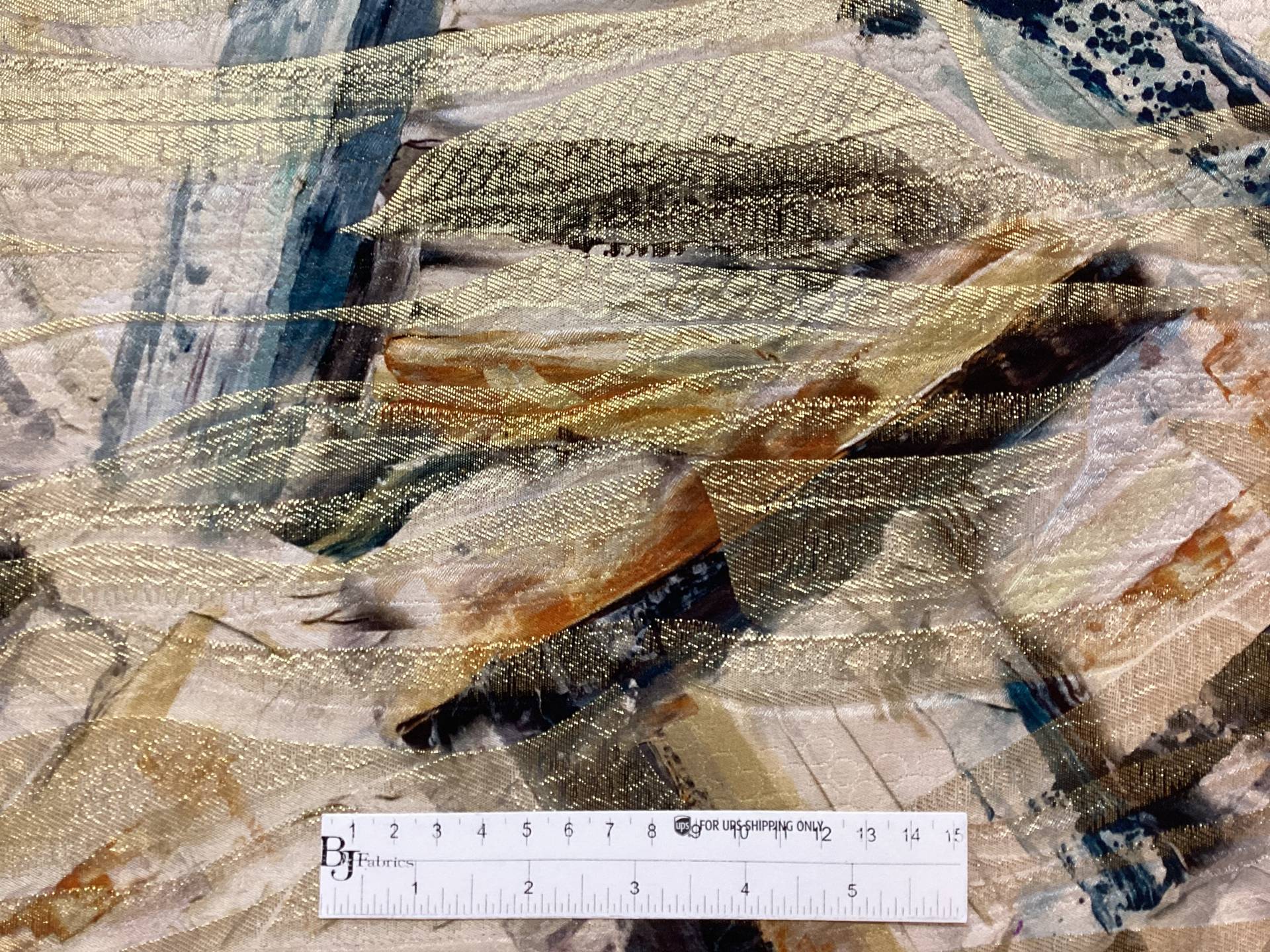 Made in Italy Brush Strokes Printed Silk in Metallic Jacquard