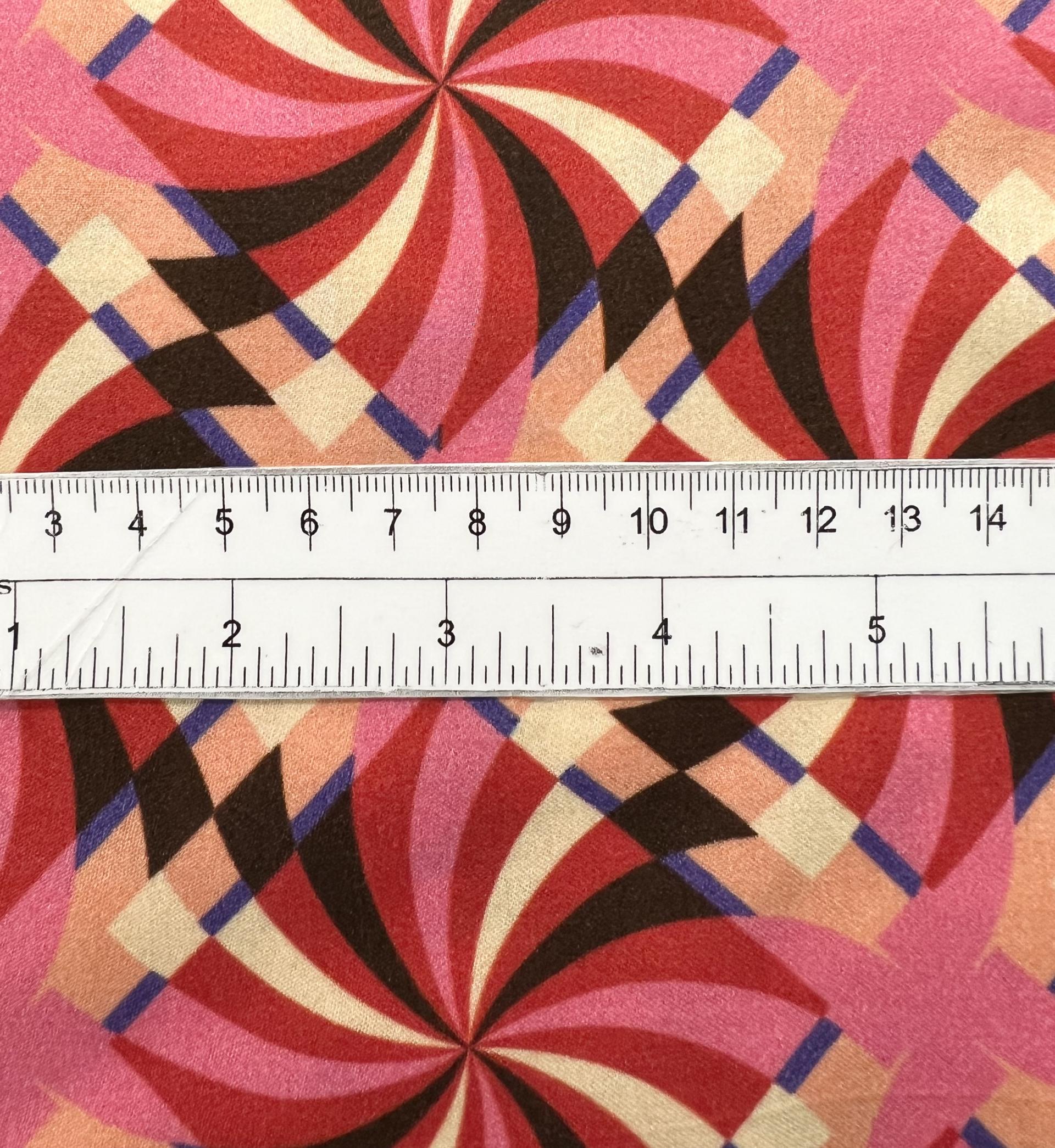 Printed Viscose Challis Sateen in Coral/Cream/Black