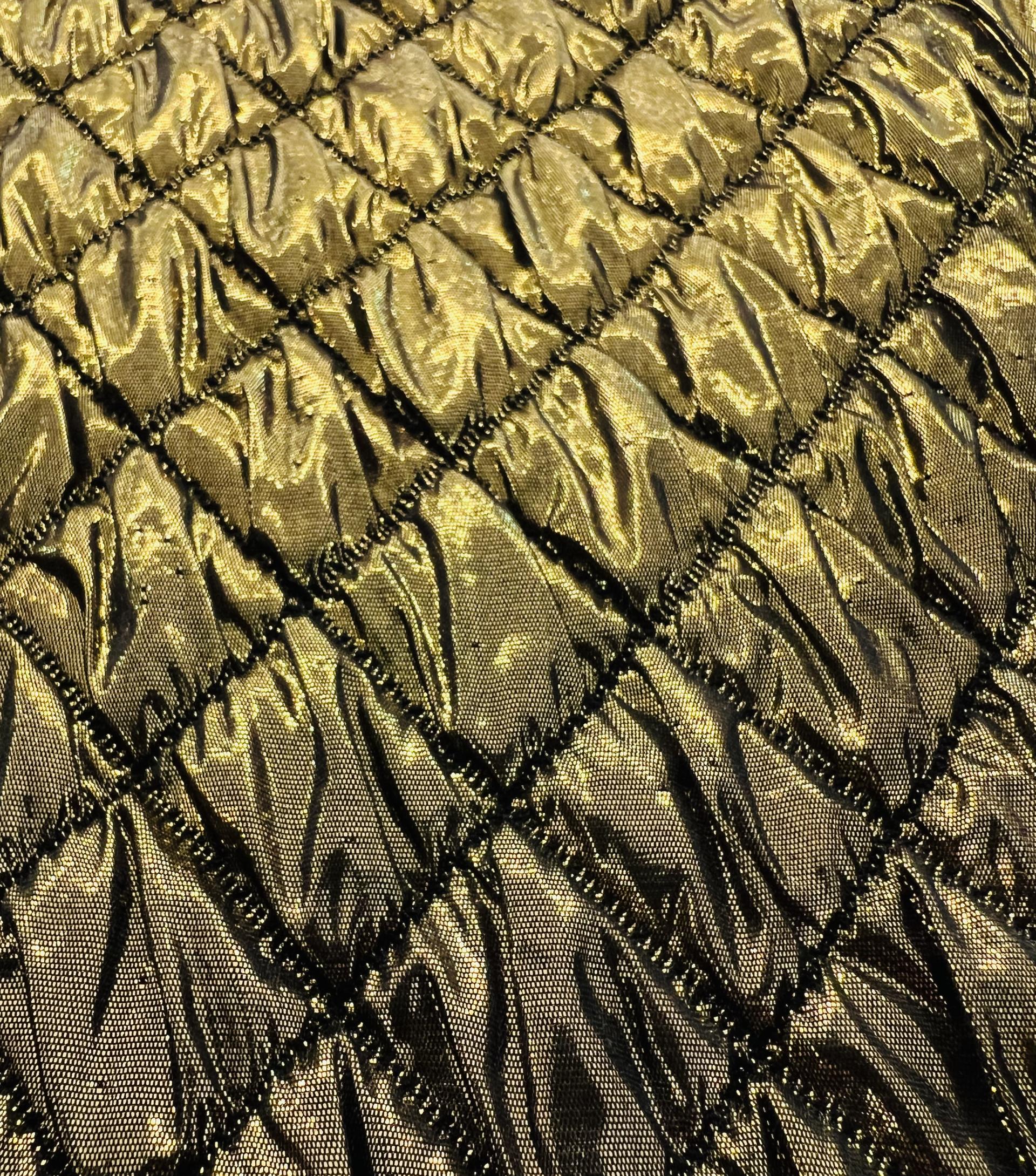 Silk Blend Metallic Diamond Brocade in Antique Gold