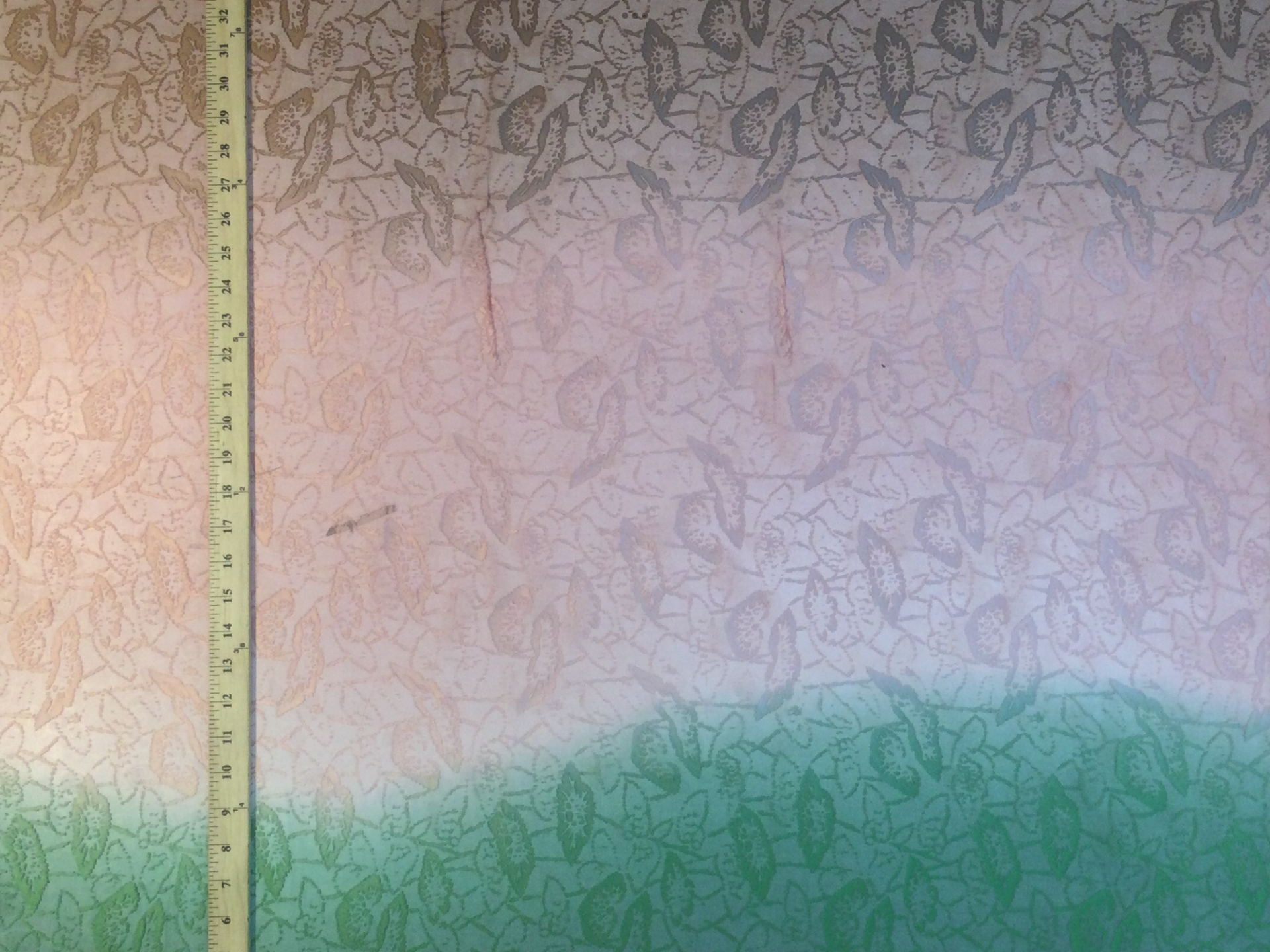 100% Silk Burnout Leafy Pattern Chiffon In Green, Pink & Copper