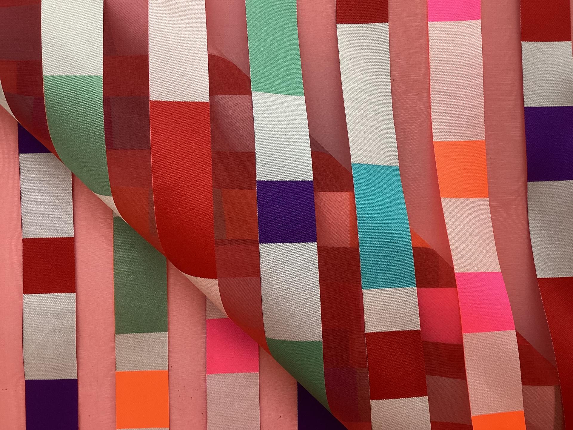 Made In Italy Silk & Polyester Woven Ribbon + Organza in Multi Colors Striped