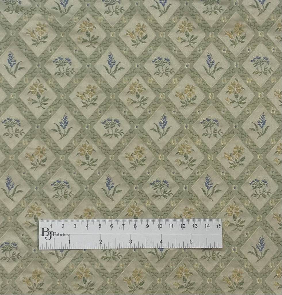 Made in Italy Pure Silk Brocade Floral Geometric in Celedaon