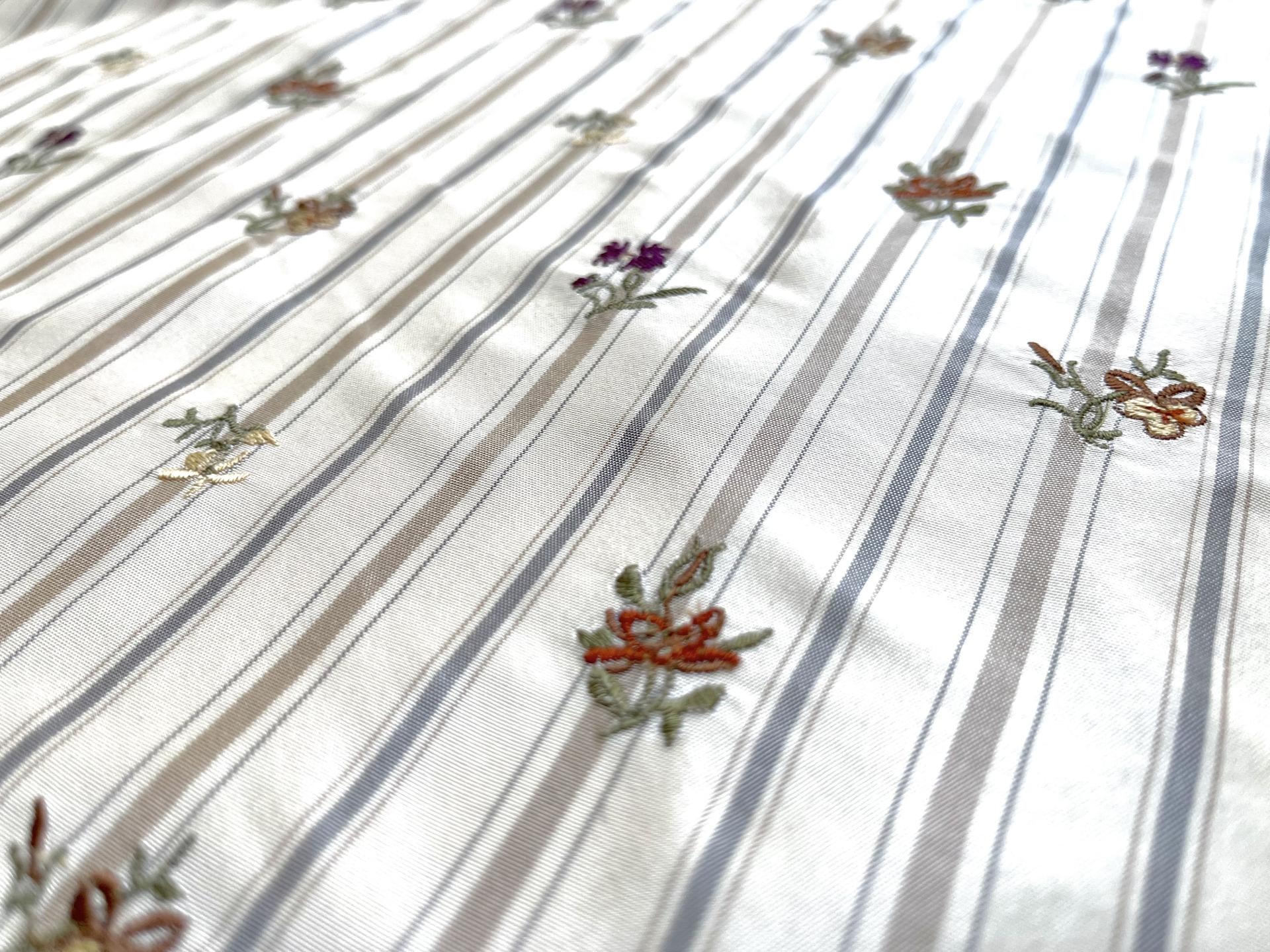 Embroidered Striped Silk Taffeta