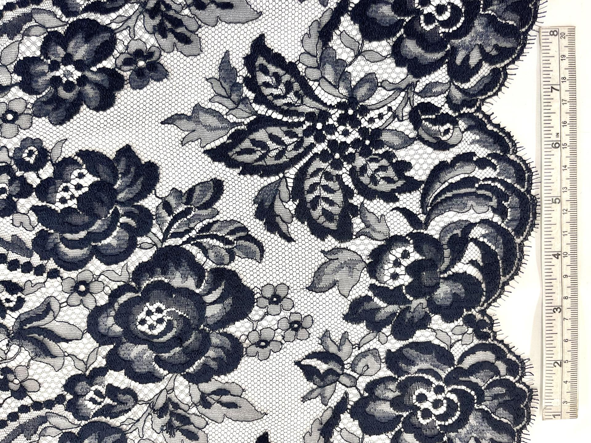 French Chantilly Lace Border 15" in Navy, CL97/1221.