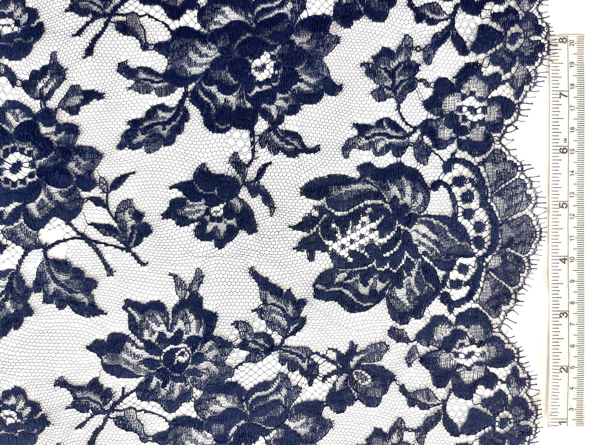 French Chantilly Lace Border 15" in Navy, CL146/1221.