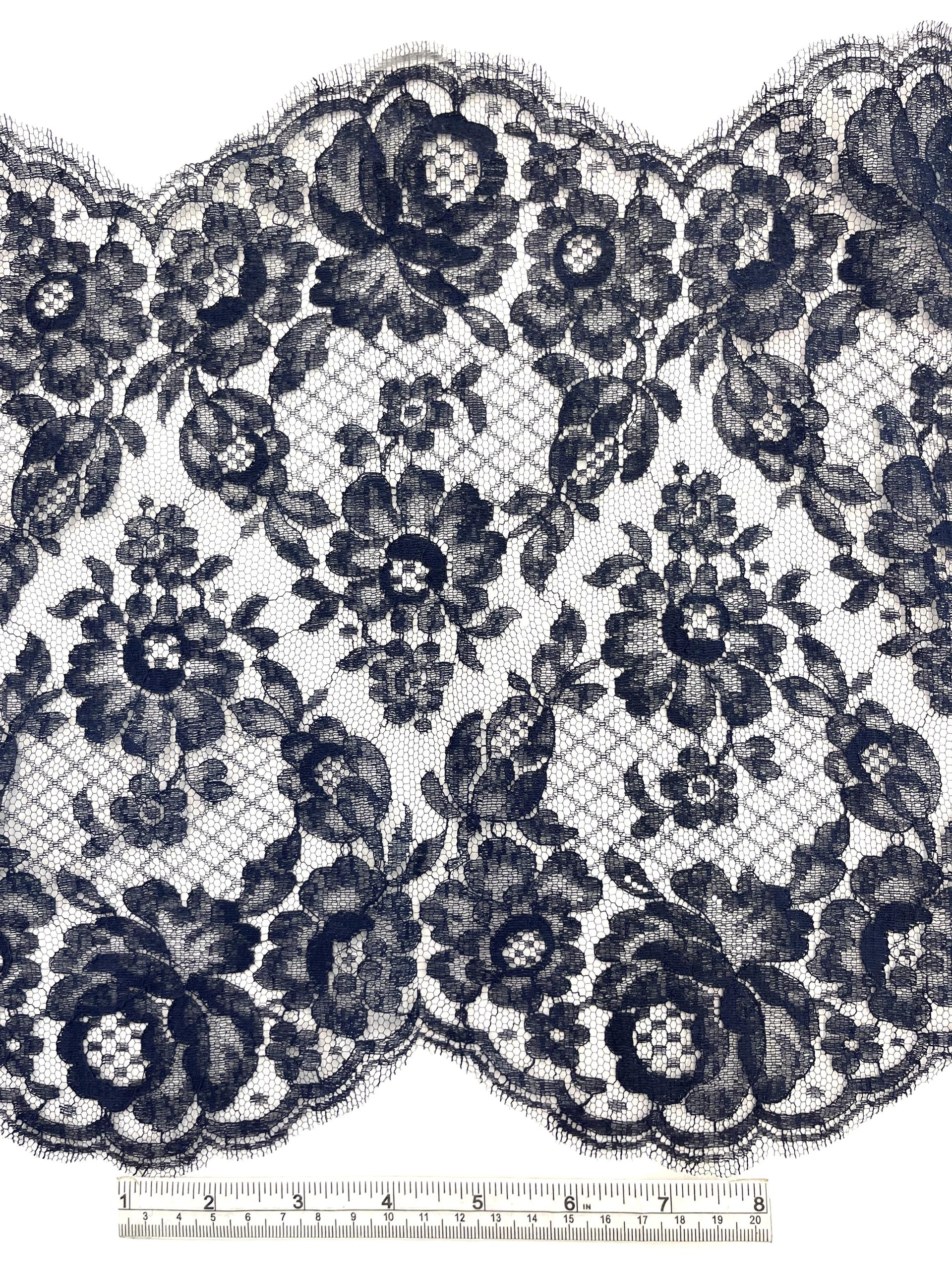 French Chantilly Lace Border in Navy, CL82/1221.