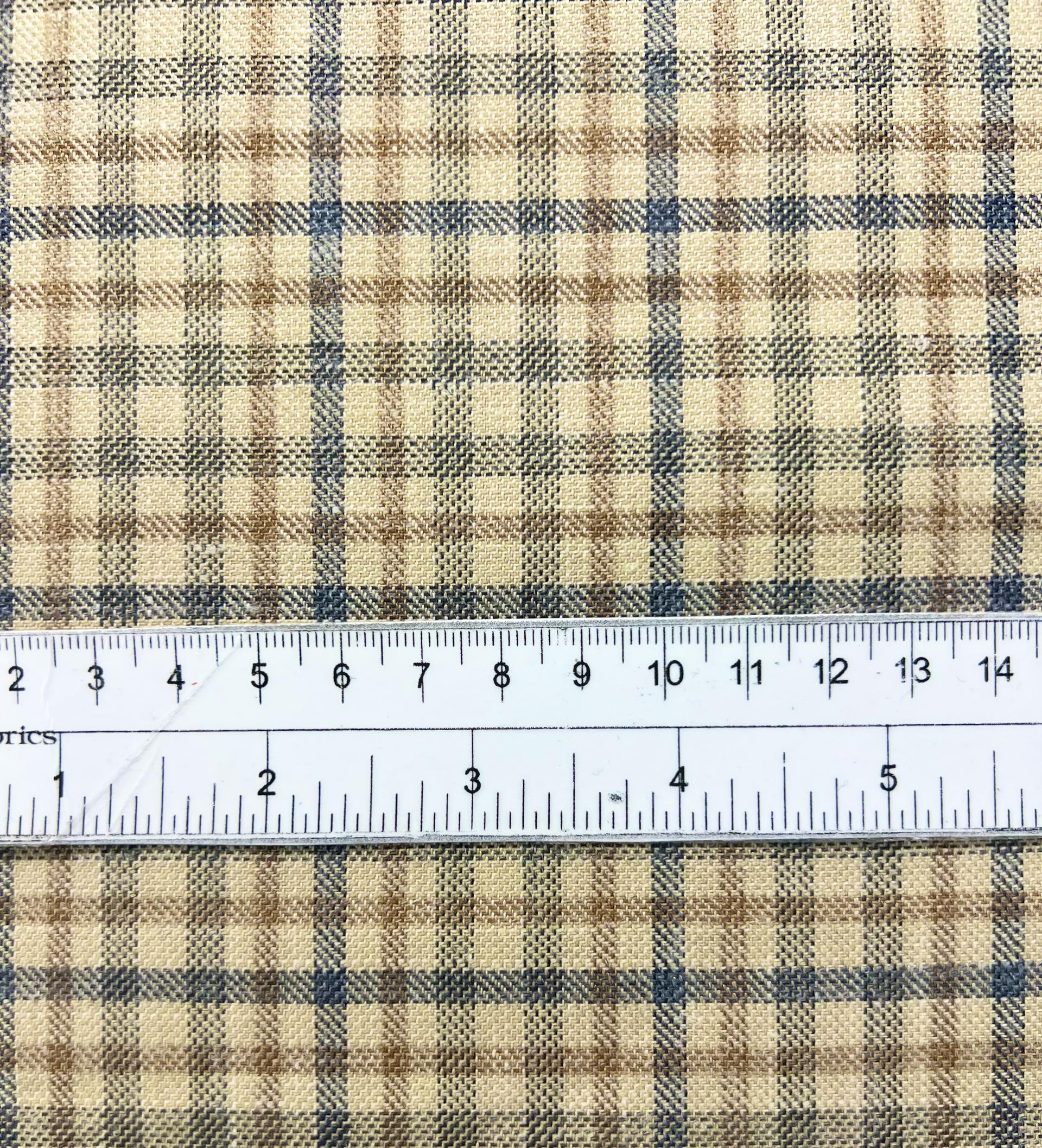 Italian Wool Silk and Linen Blend Plaid in Beige