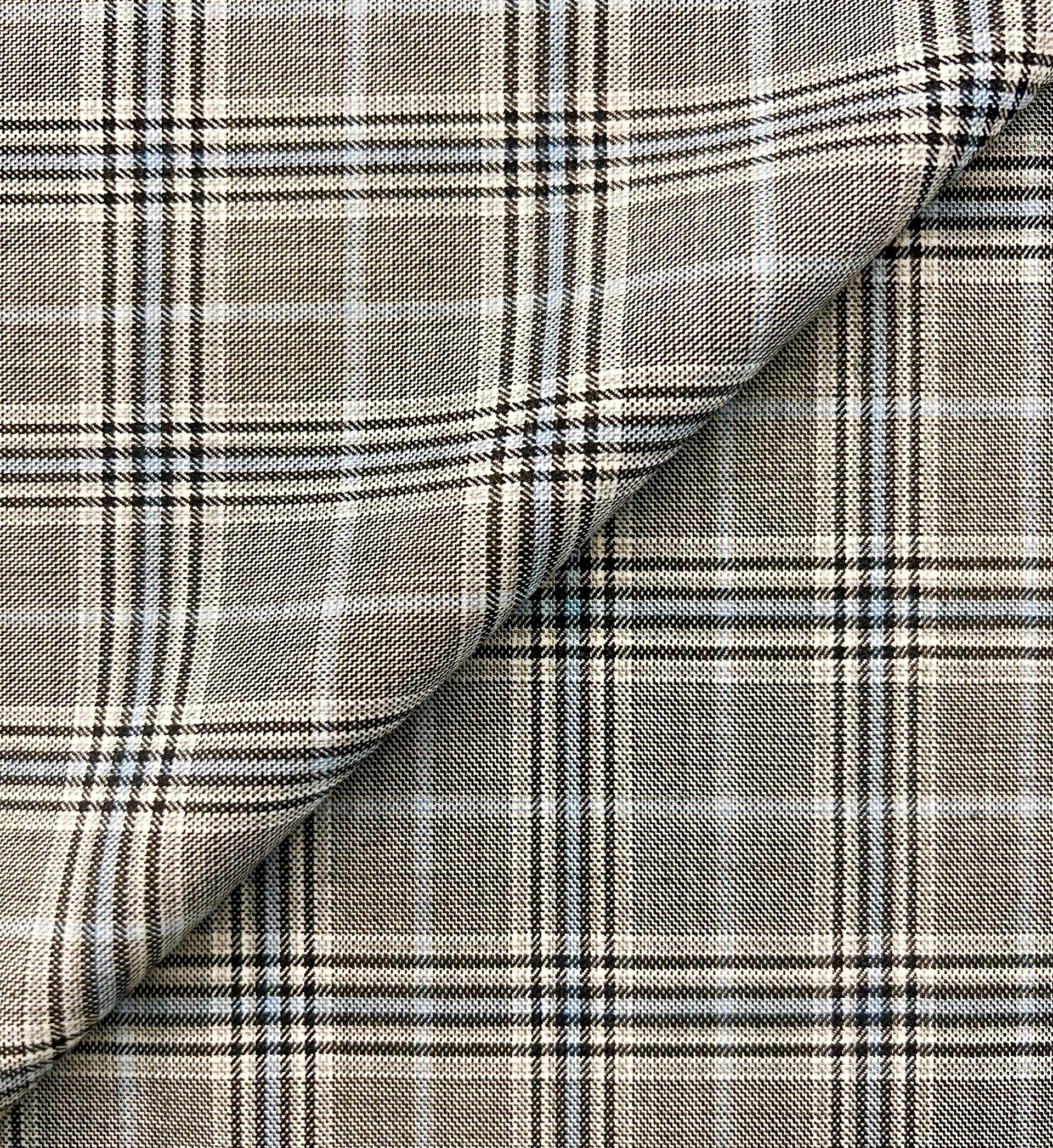 Italian Wool Super 120's Plaid Suiting in Pepper