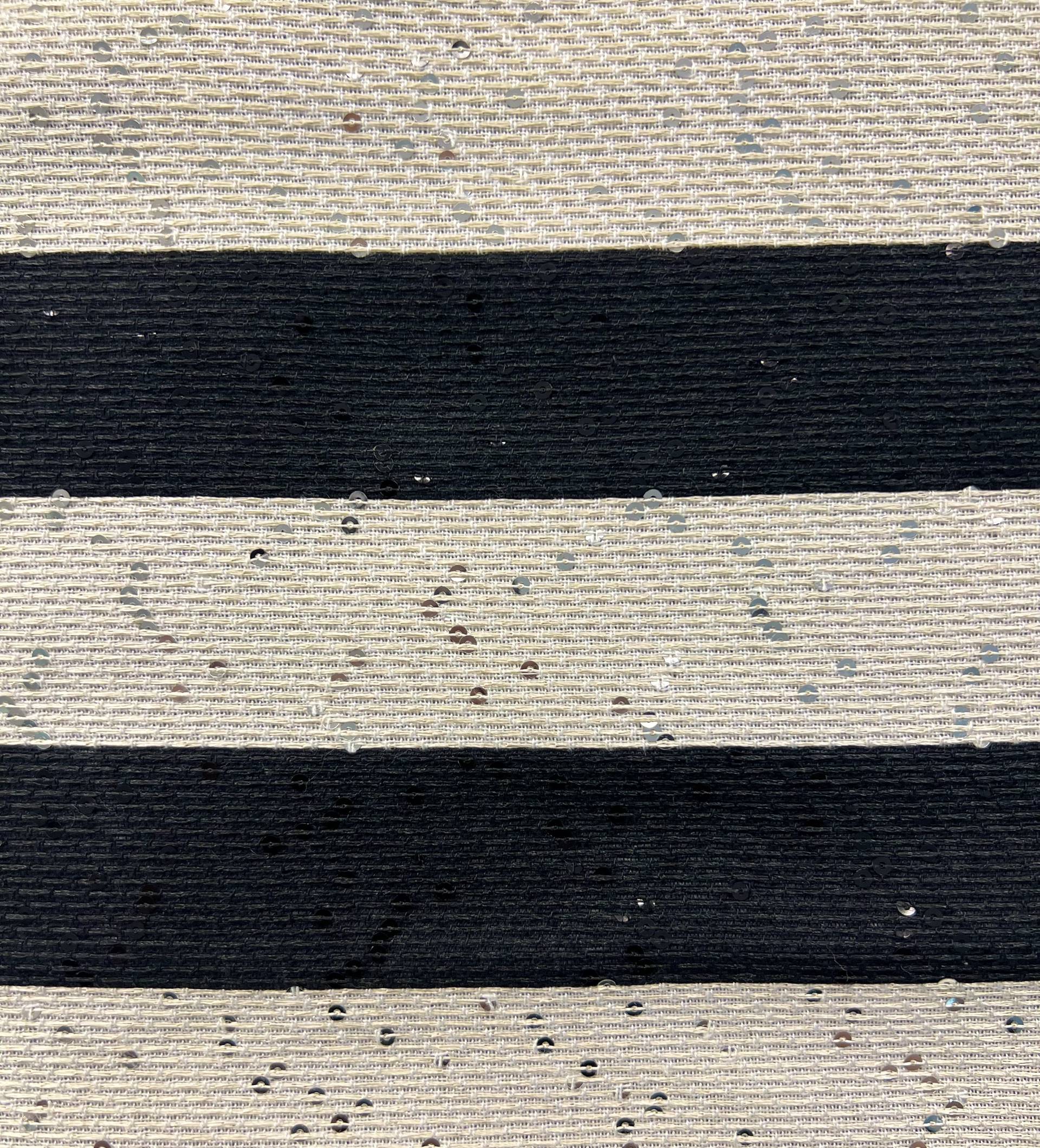 French Cotton & Nylon Sequin Raffia Stripe