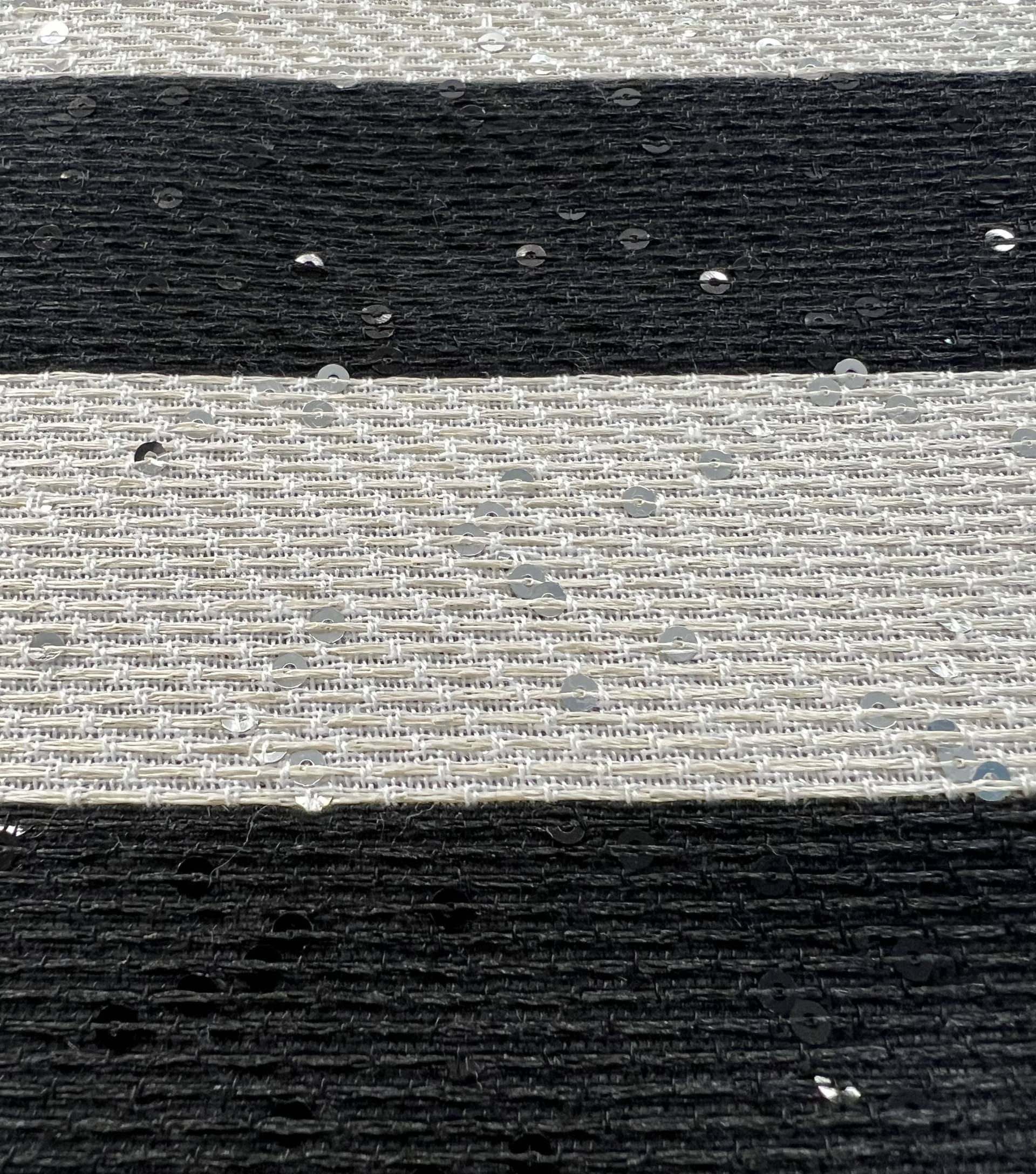 French Cotton & Nylon Sequin Raffia Stripe