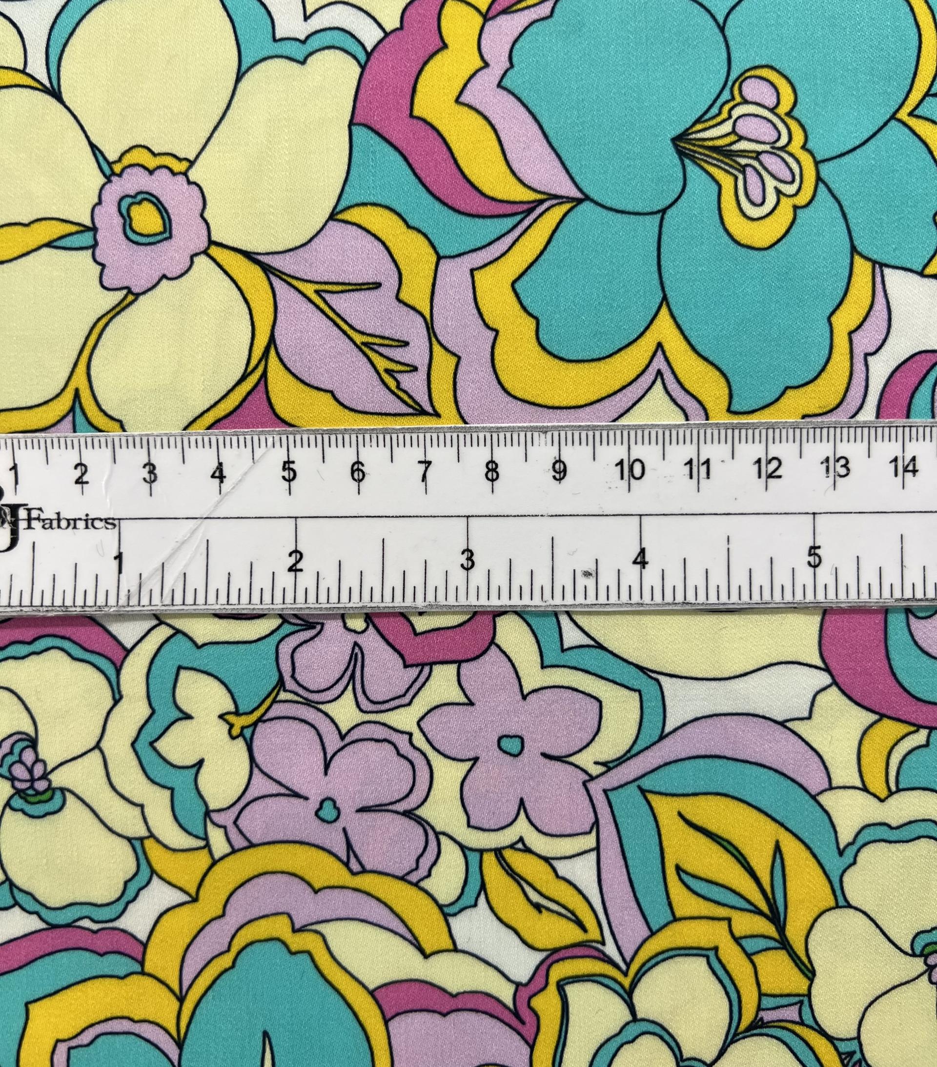 Printed Viscose Challis Sateen on Off White Ground