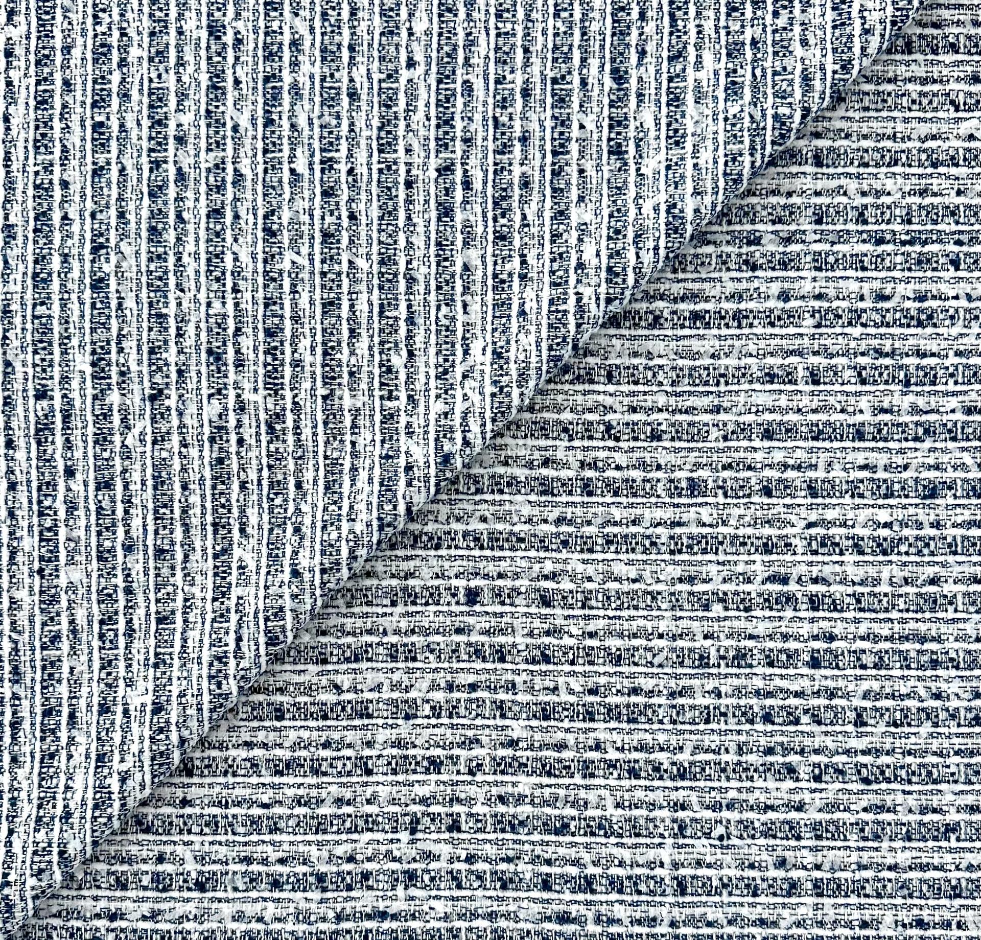 Wool Blend Tweed in Navy Off White