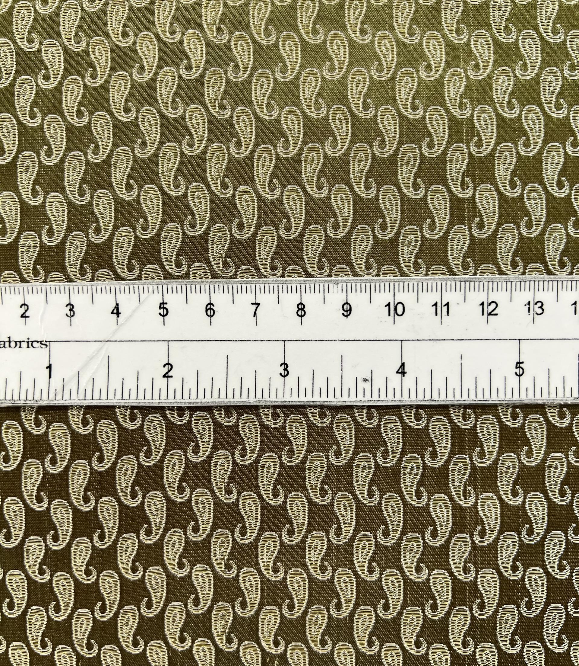 Silk Metallic Small Paisley Brocade in Green & Antique Gold