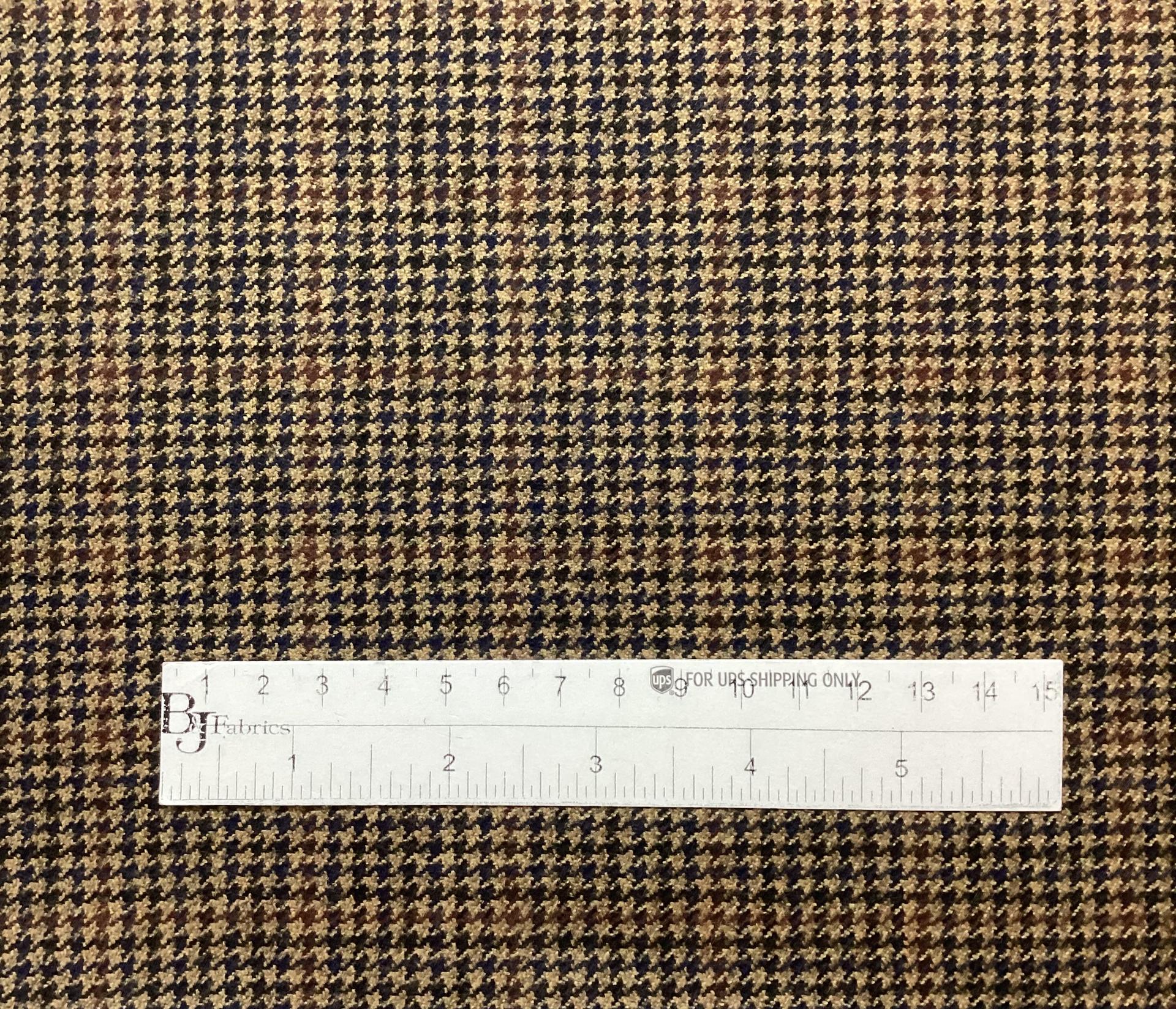 Made in Italy Loro Piana 100% Saxxon Wool Glen Plaid In Coffee, Copper & Navy