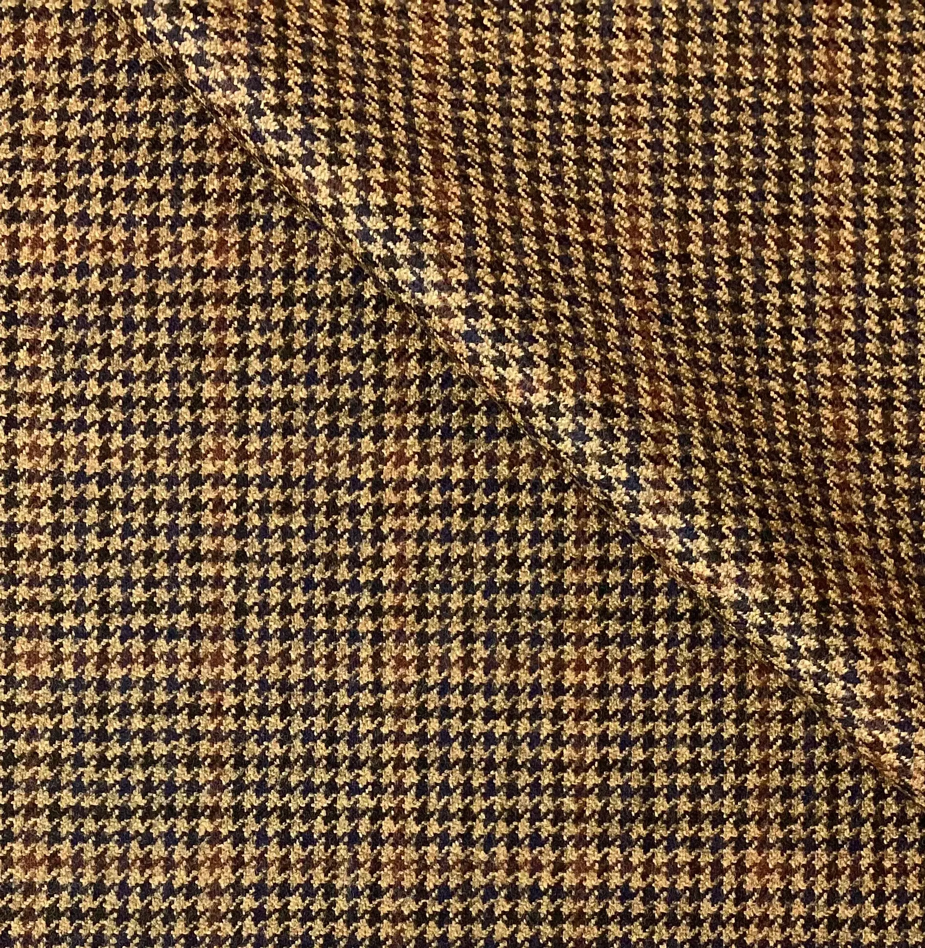 Made in Italy Loro Piana 100% Saxxon Wool Glen Plaid In Coffee, Copper & Navy