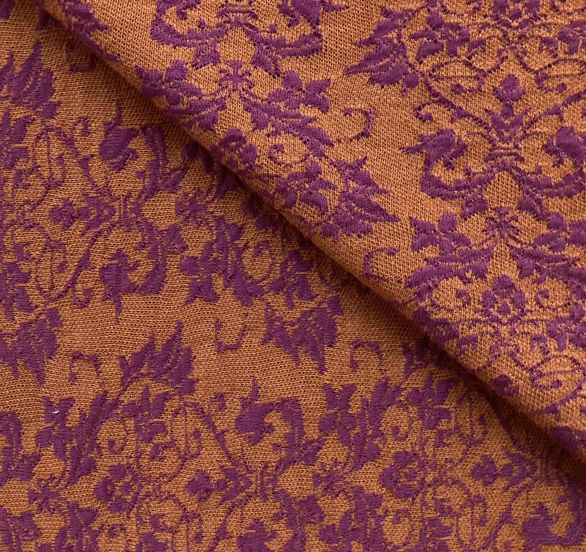 Austrian Polyester Wool Blend Floral Knit in Copper & Magenta