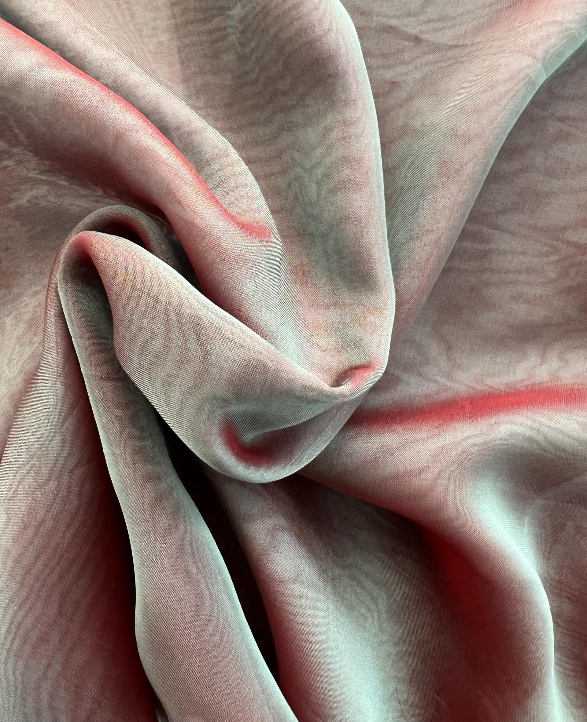 Iridescent Silk Chiffon in Red/Aqua