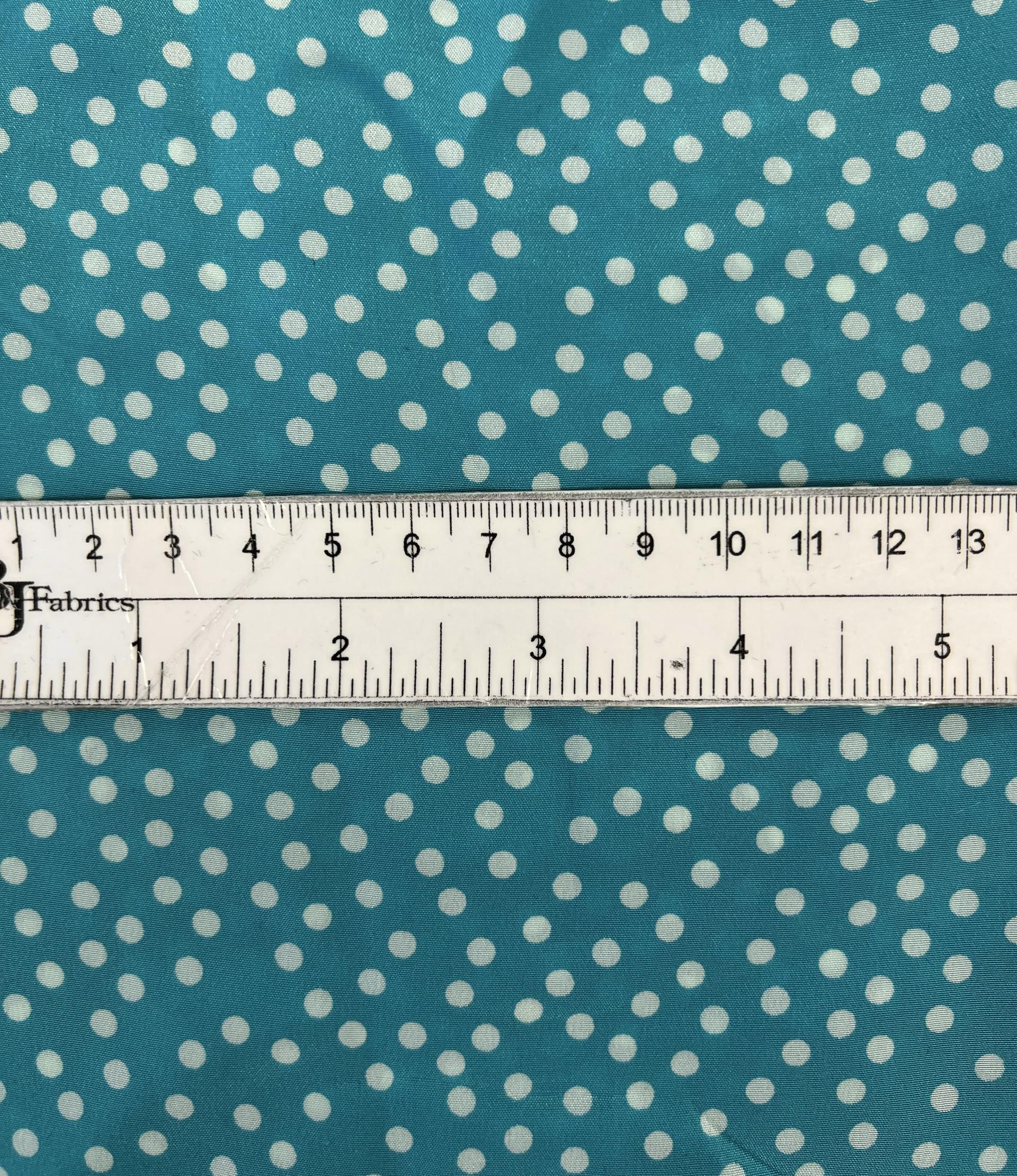 Printed Silk Crepe de Chine in Aqua Blue & White Dots