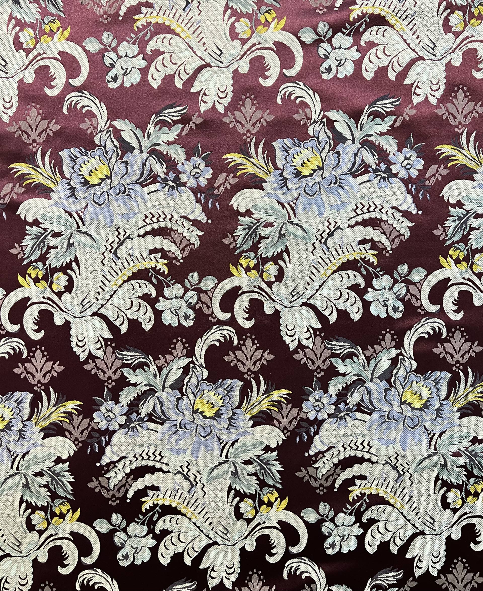 Pure Silk Brocade "Victorian Vase" in Maroon