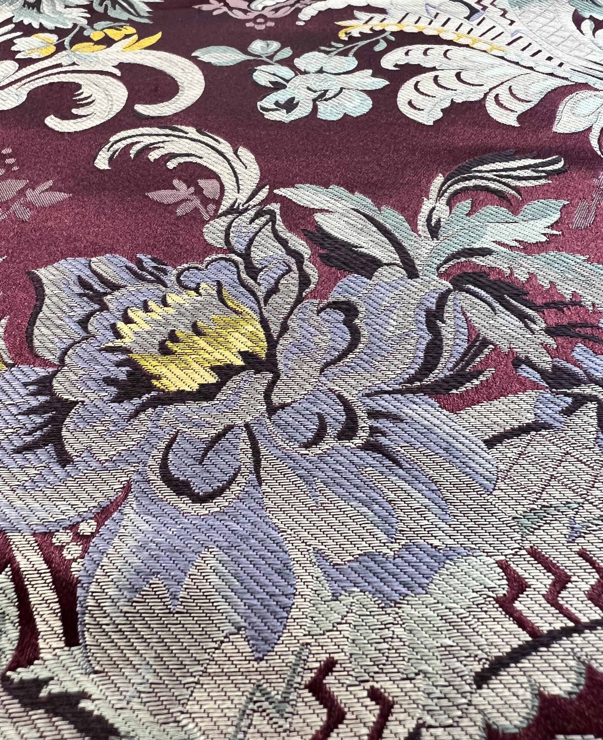 Pure Silk Brocade "Victorian Vase" in Maroon