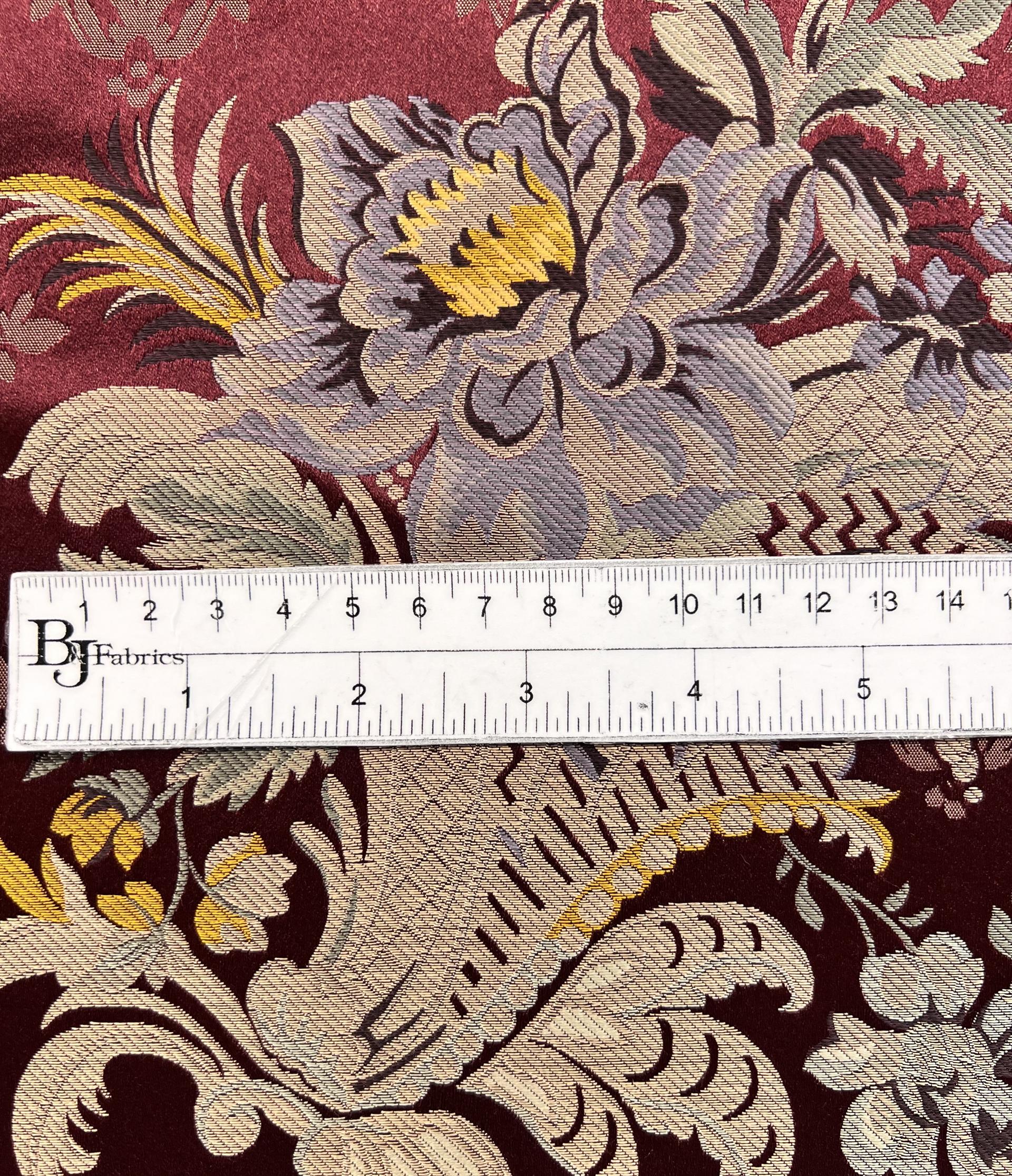 Pure Silk Brocade "Victorian Vase" in Maroon