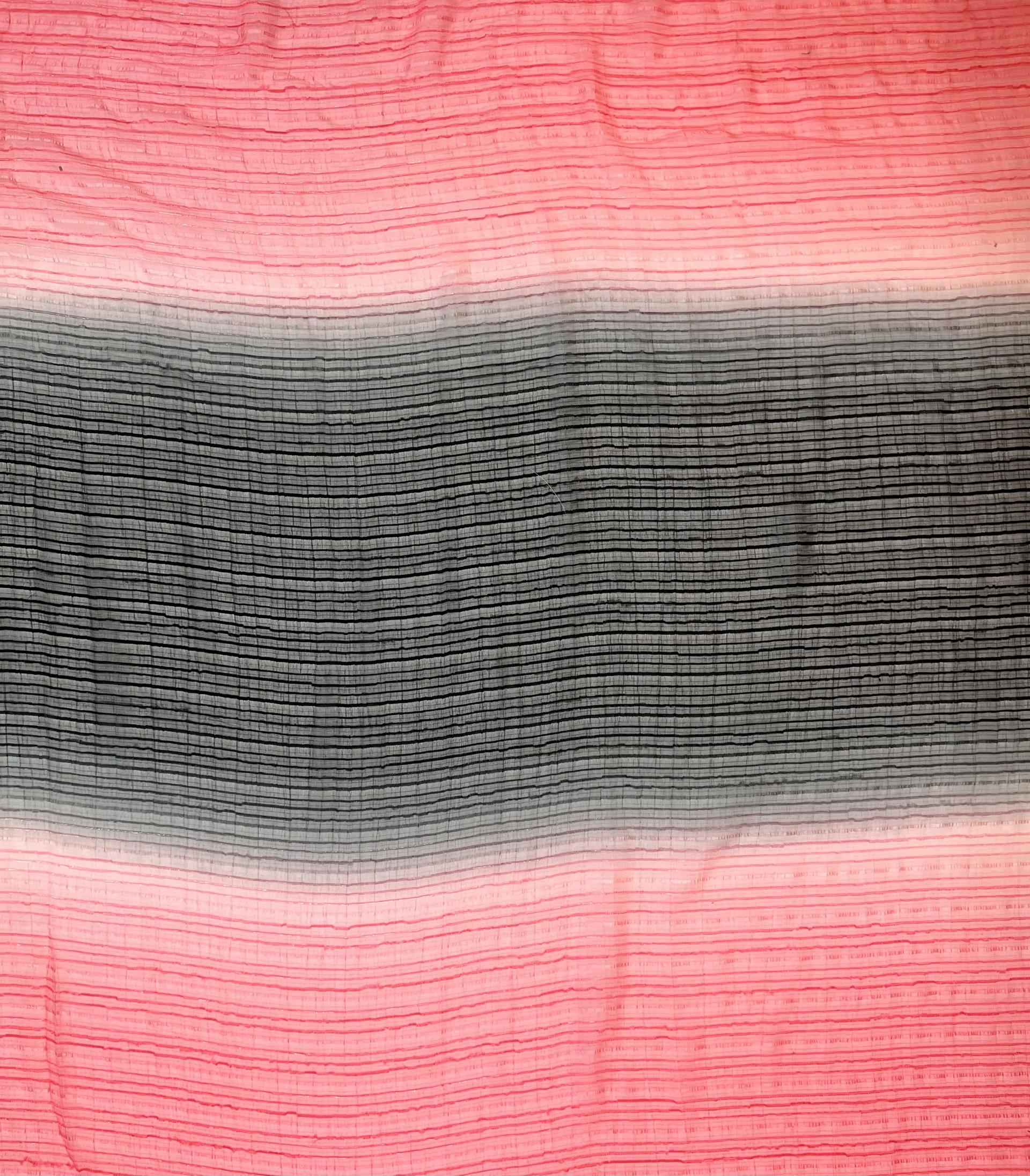 Silk Lurex Ombre Chiffon Stripe in Coral/Red/Grey/Pink