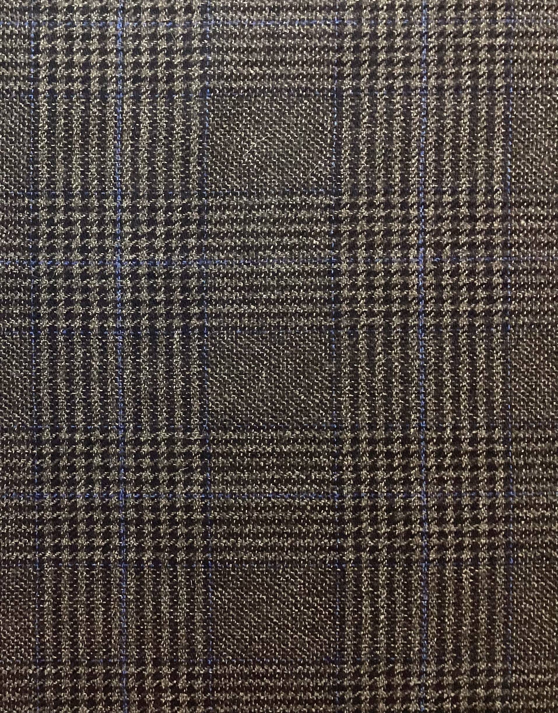 Italian Loro Piana Saxxon Wool Cashmere Plaid Suiting in Black Cornflower