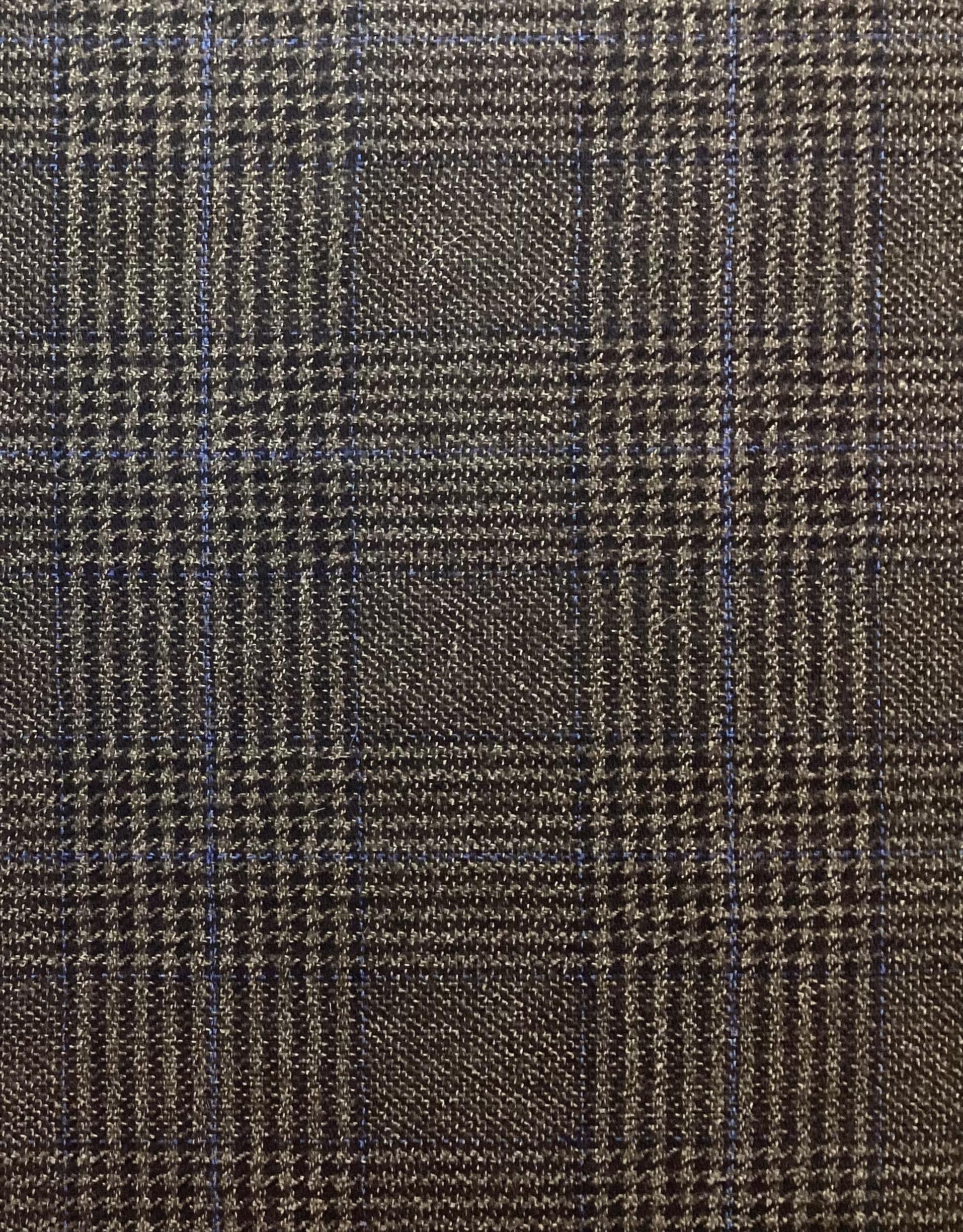 Italian Loro Piana Saxxon Wool Cashmere Plaid Suiting in Black Cornflower