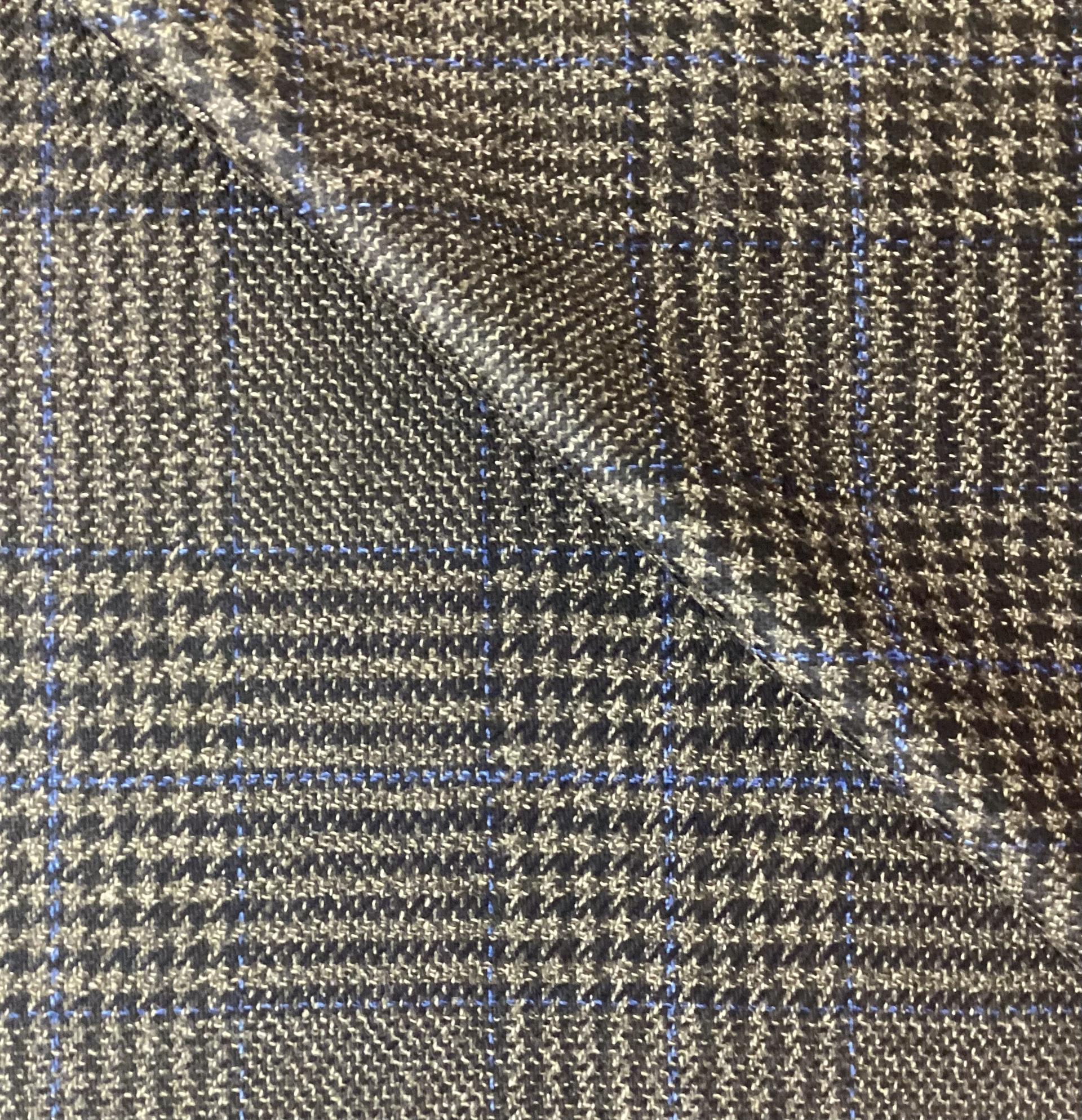 Italian Loro Piana Saxxon Wool Cashmere Plaid Suiting in Black Cornflower