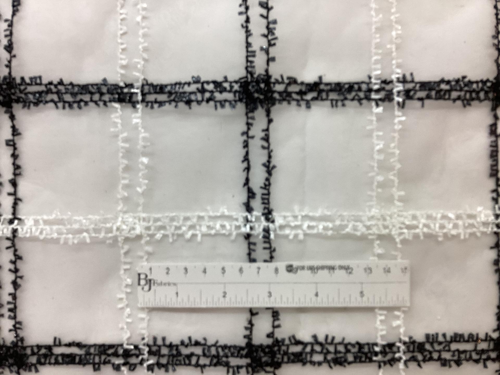 Embroidered Organza In Black & White Plaid Pattern