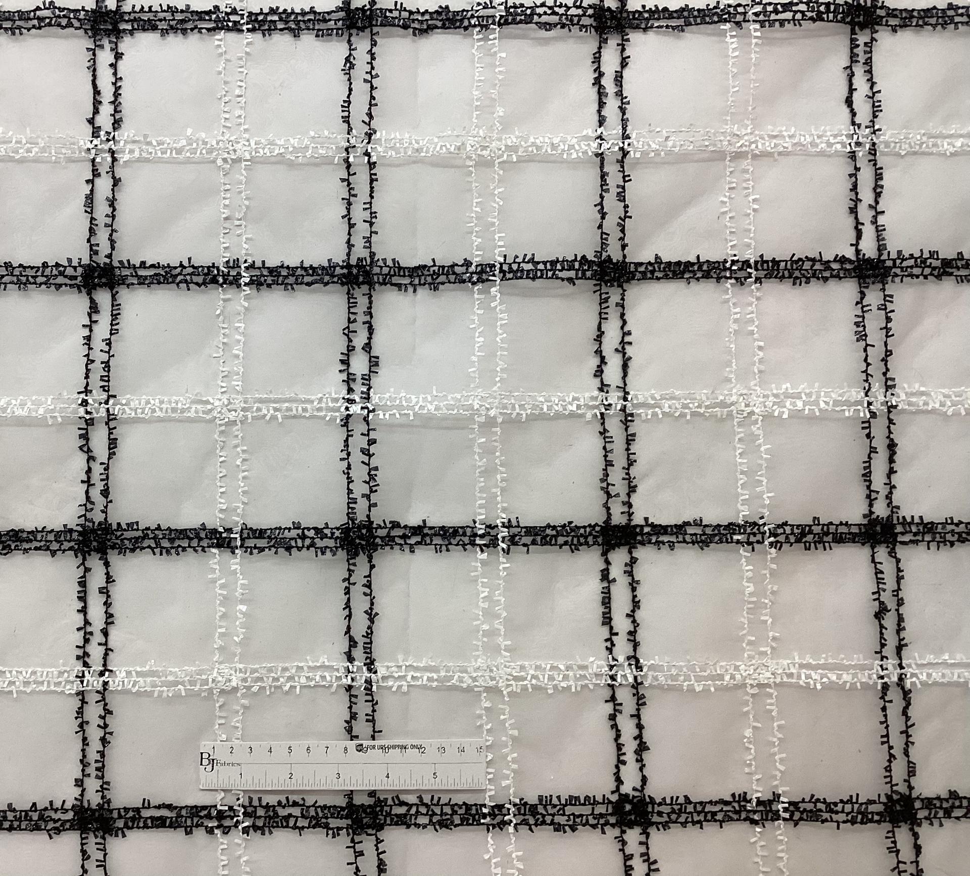 Embroidered Organza In Black & White Plaid Pattern